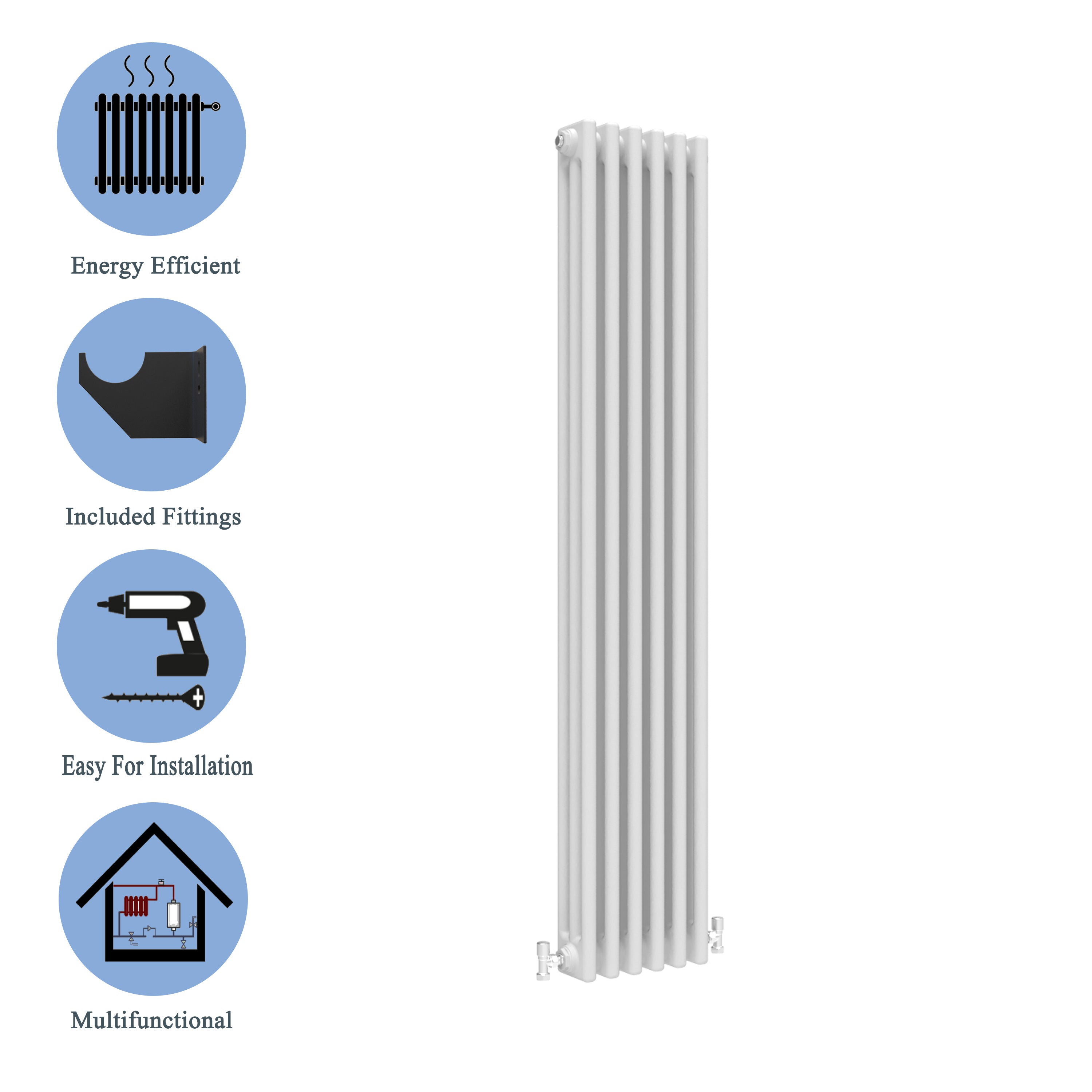Aver-Growth- Traditional Vertical 1800x290mm 3 Columns White Cast Iron Radiator