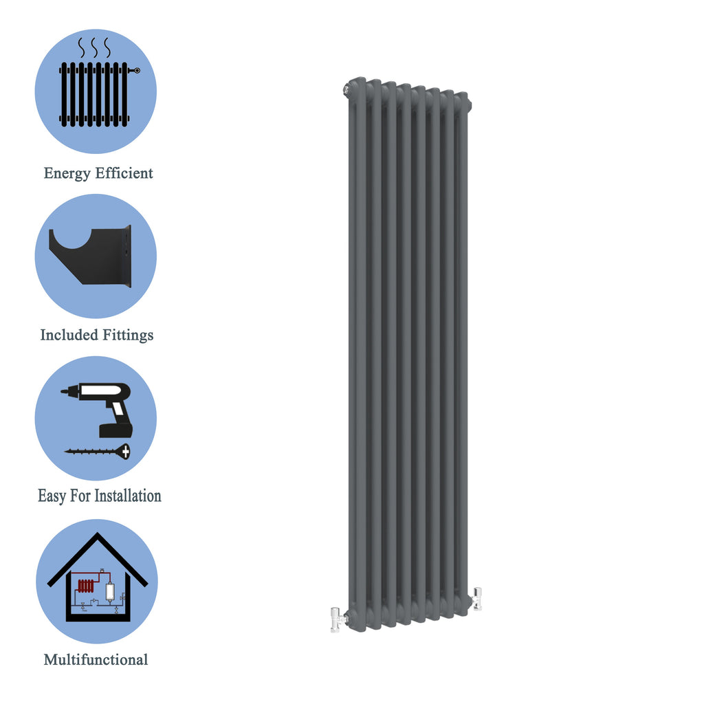 Aver-Growth- Traditional Vertical 1800x380mm 2 Columns Anthracite Cast Iron Radiator