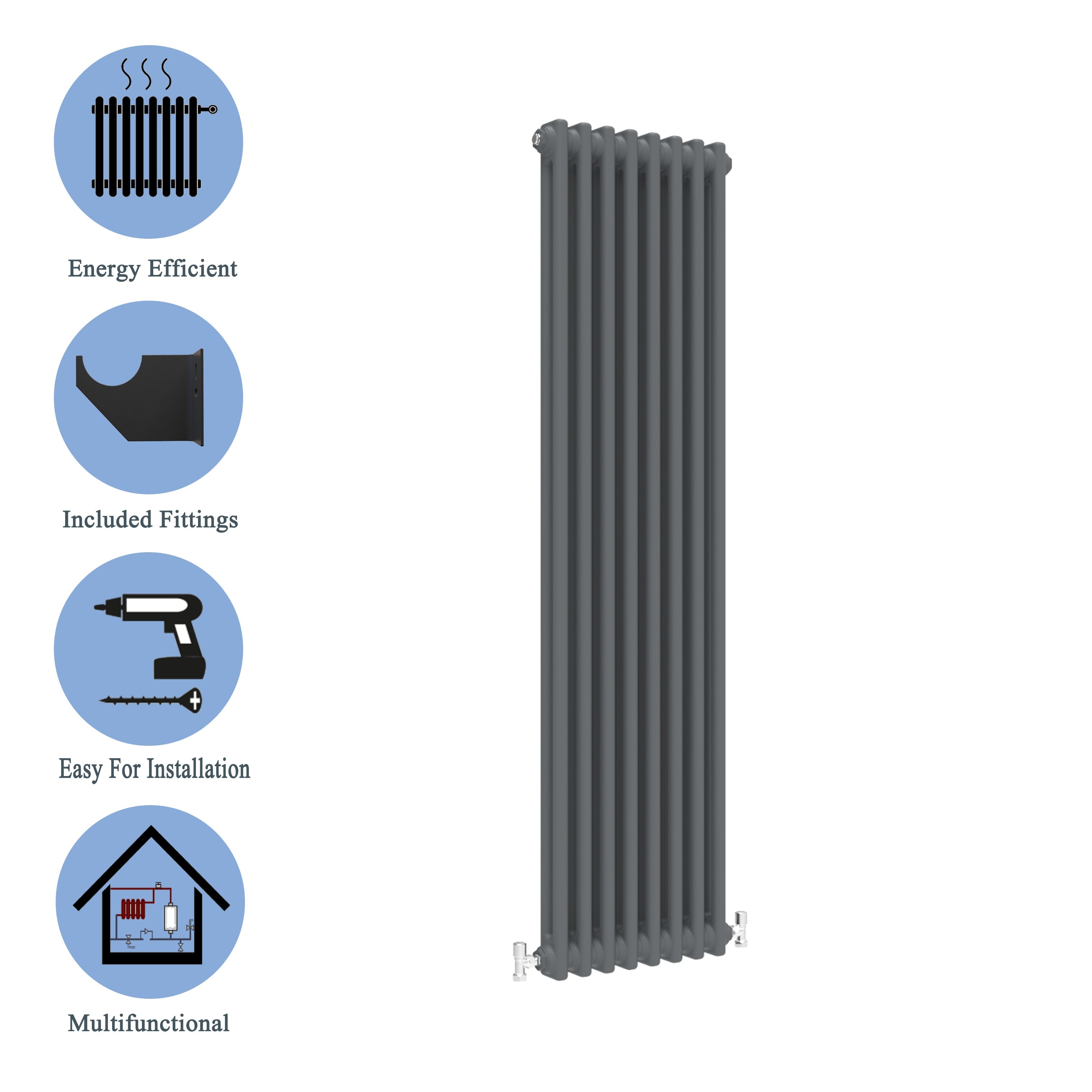 Aver-Growth- Traditional Vertical 1800x380mm 2 Columns Anthracite Cast Iron Radiator