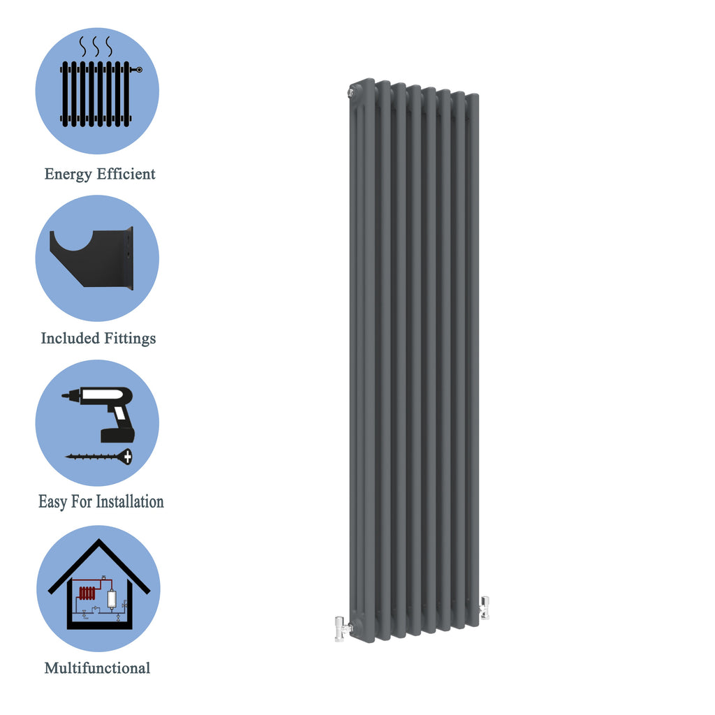 Aver-Growth- Traditional Vertical 1800x380mm 3 Columns Anthracite Cast Iron Radiator