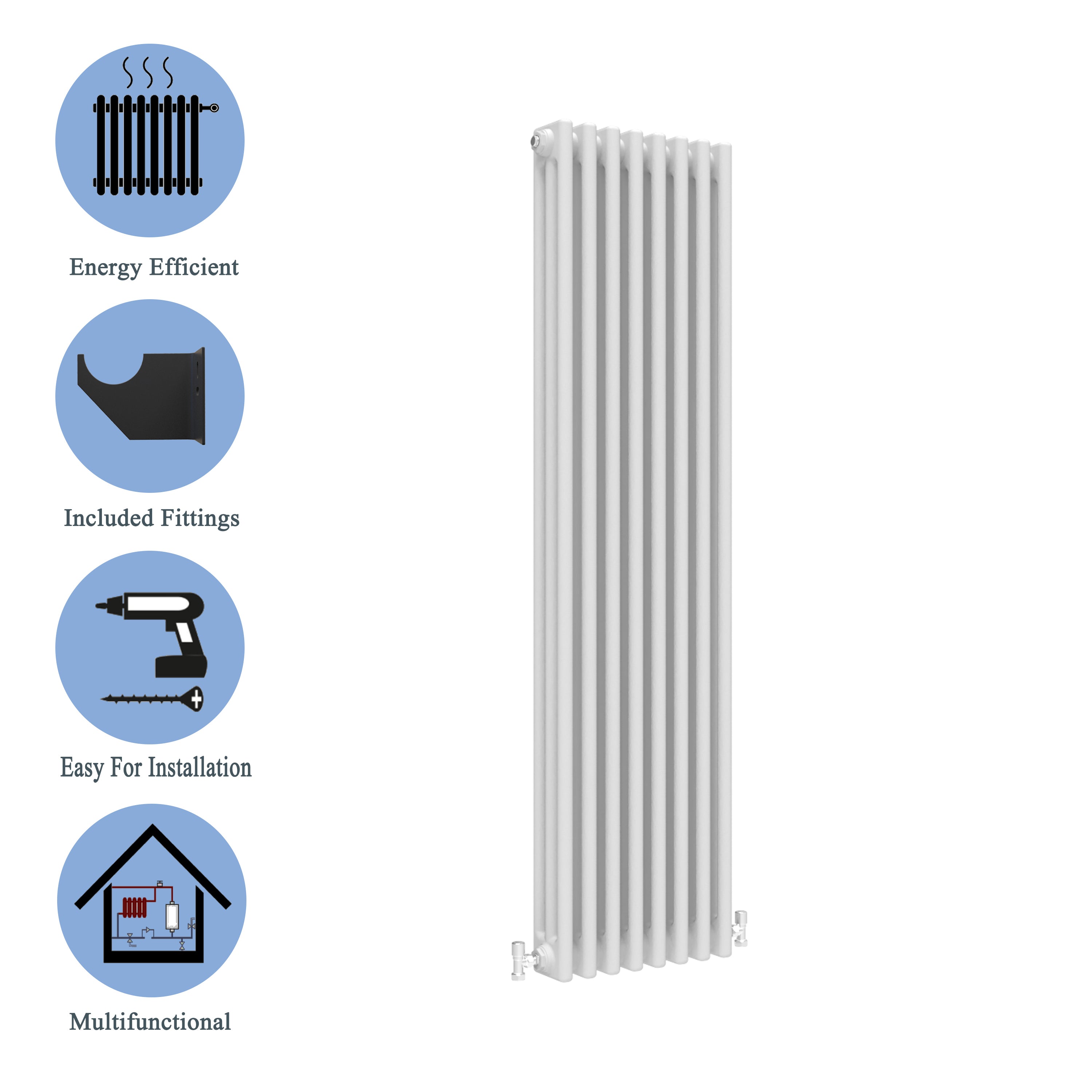 Aver-Growth- Traditional Vertical 1800x380mm 3 Columns White Cast Iron Radiator