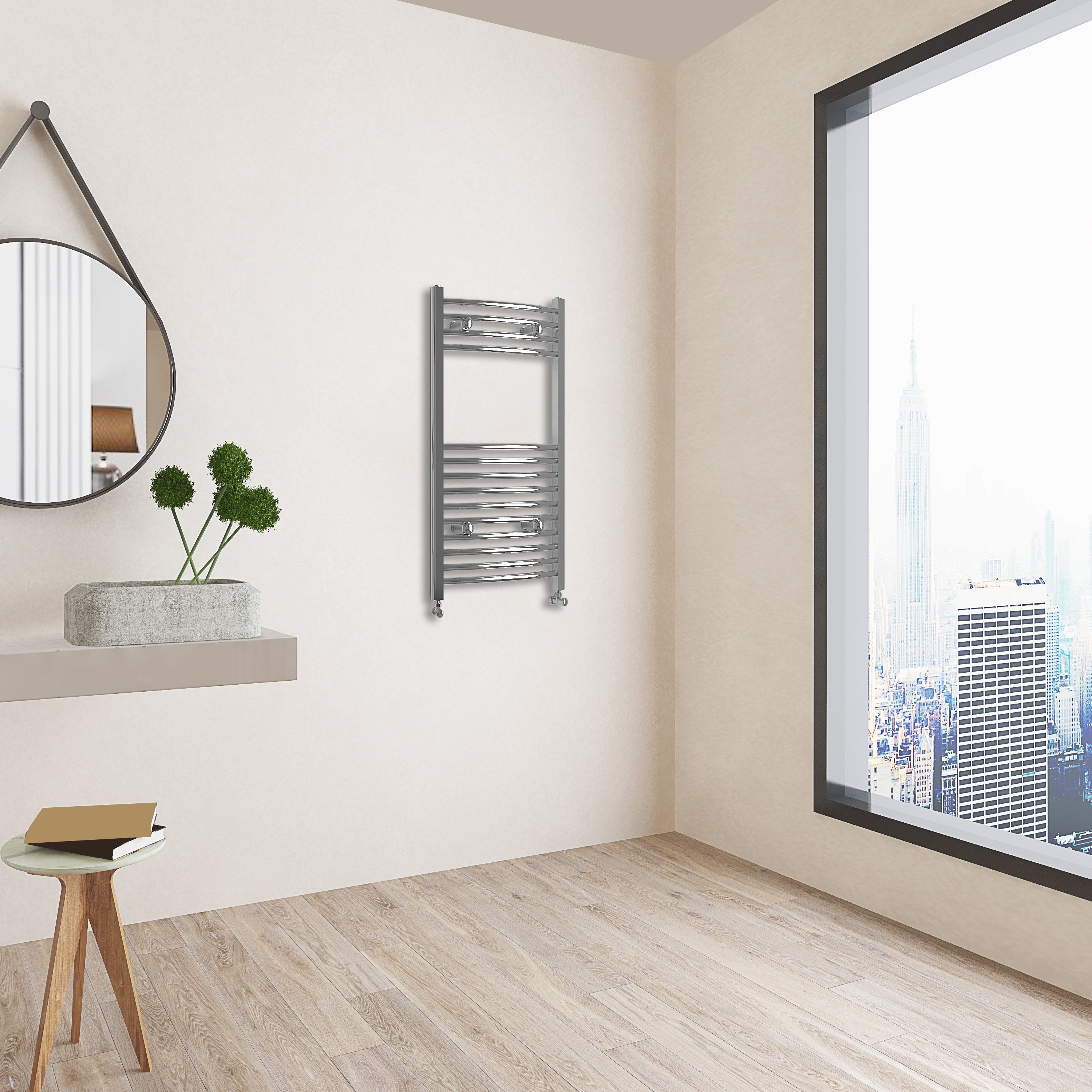 Aver-Growth- 800x400mm Chrome Heated Towel Rail Curved Designer Bathroom Ladder Radiator