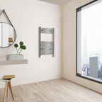 Aver-Growth- 800x500mm Chrome Heated Towel Rail Curved Designer Bathroom Ladder Radiator
