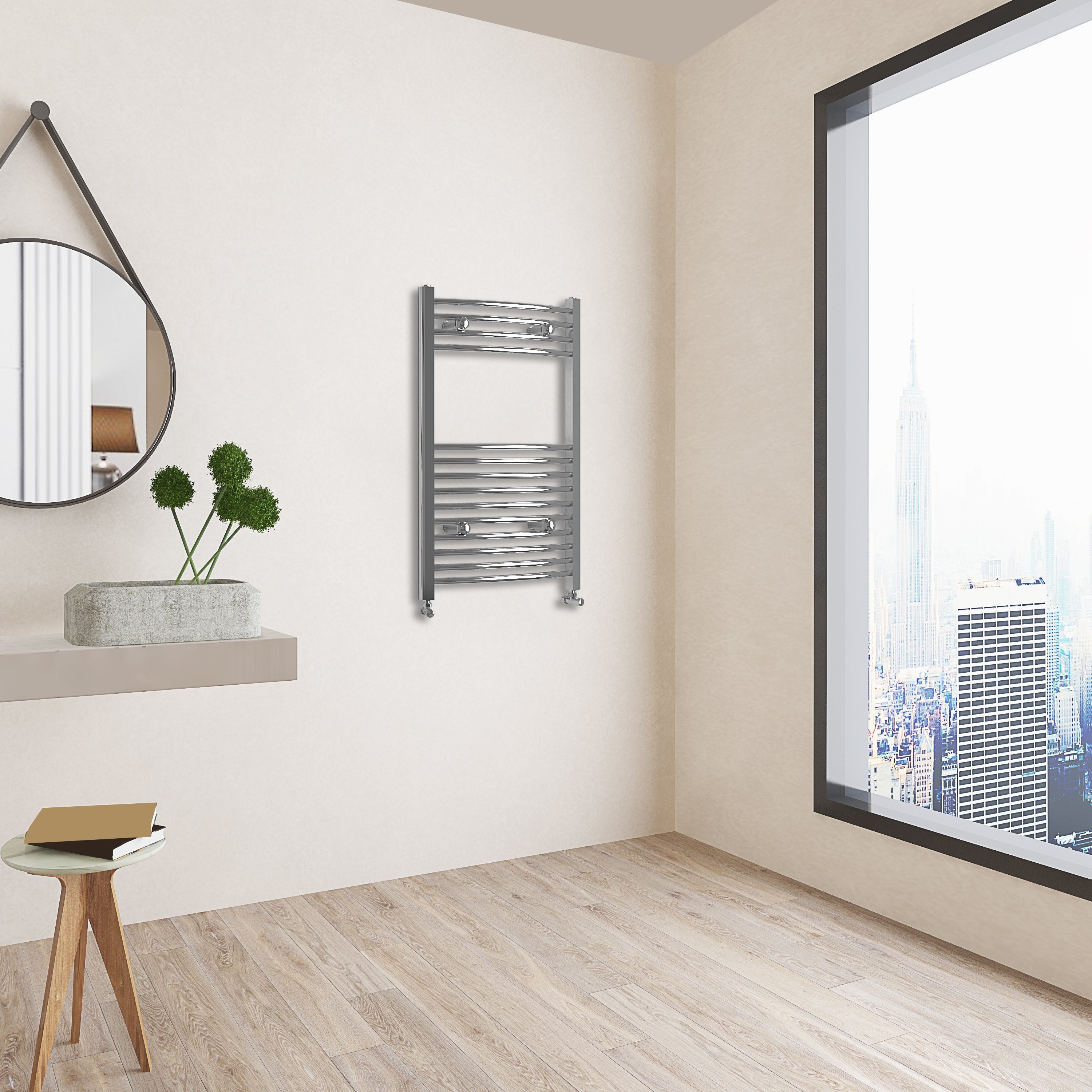 Aver-Growth- 800x500mm Chrome Heated Towel Rail Curved Designer Bathroom Ladder Radiator