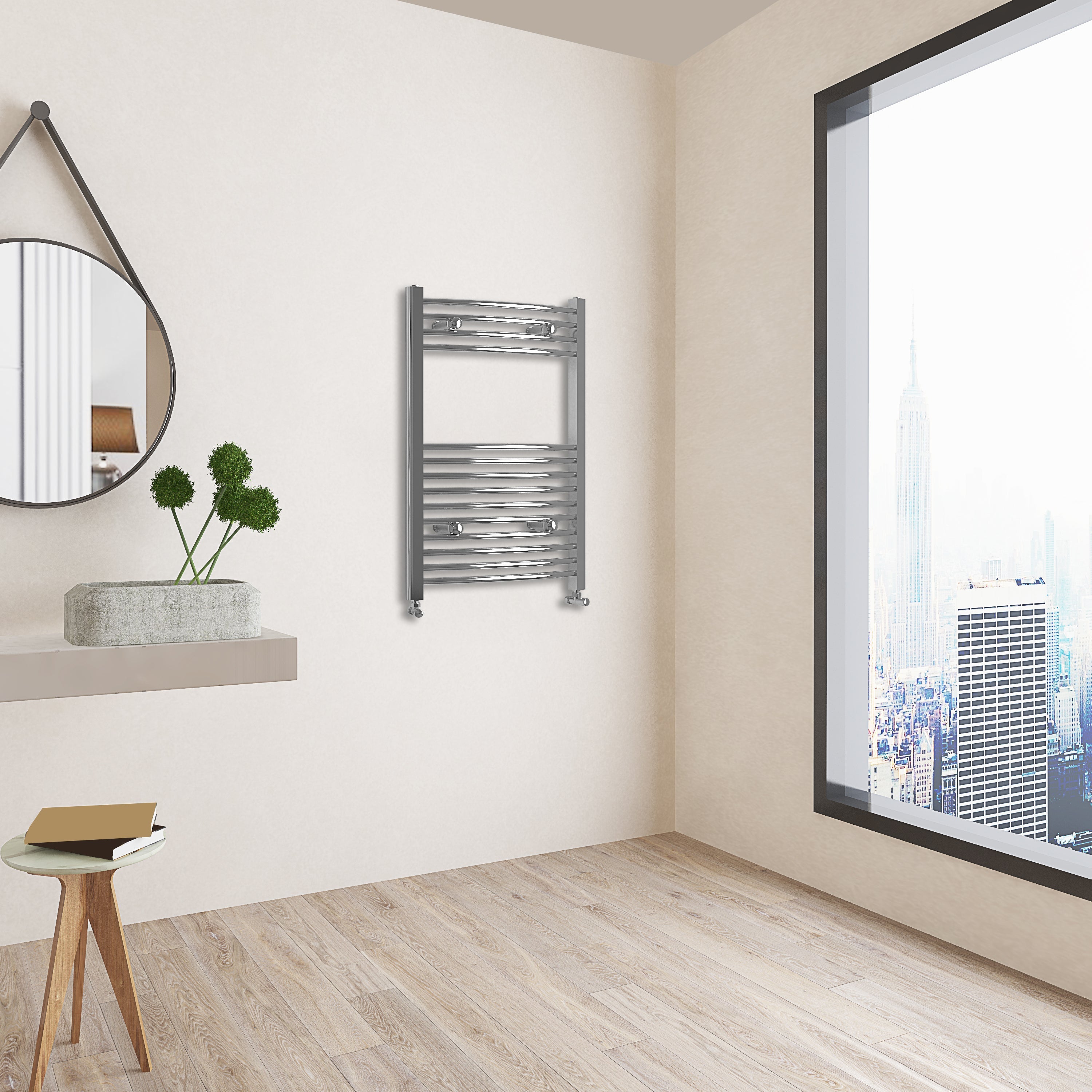 Aver-Growth- 800x600mm Chrome Heated Towel Rail Curved Designer Bathroom Ladder Radiator