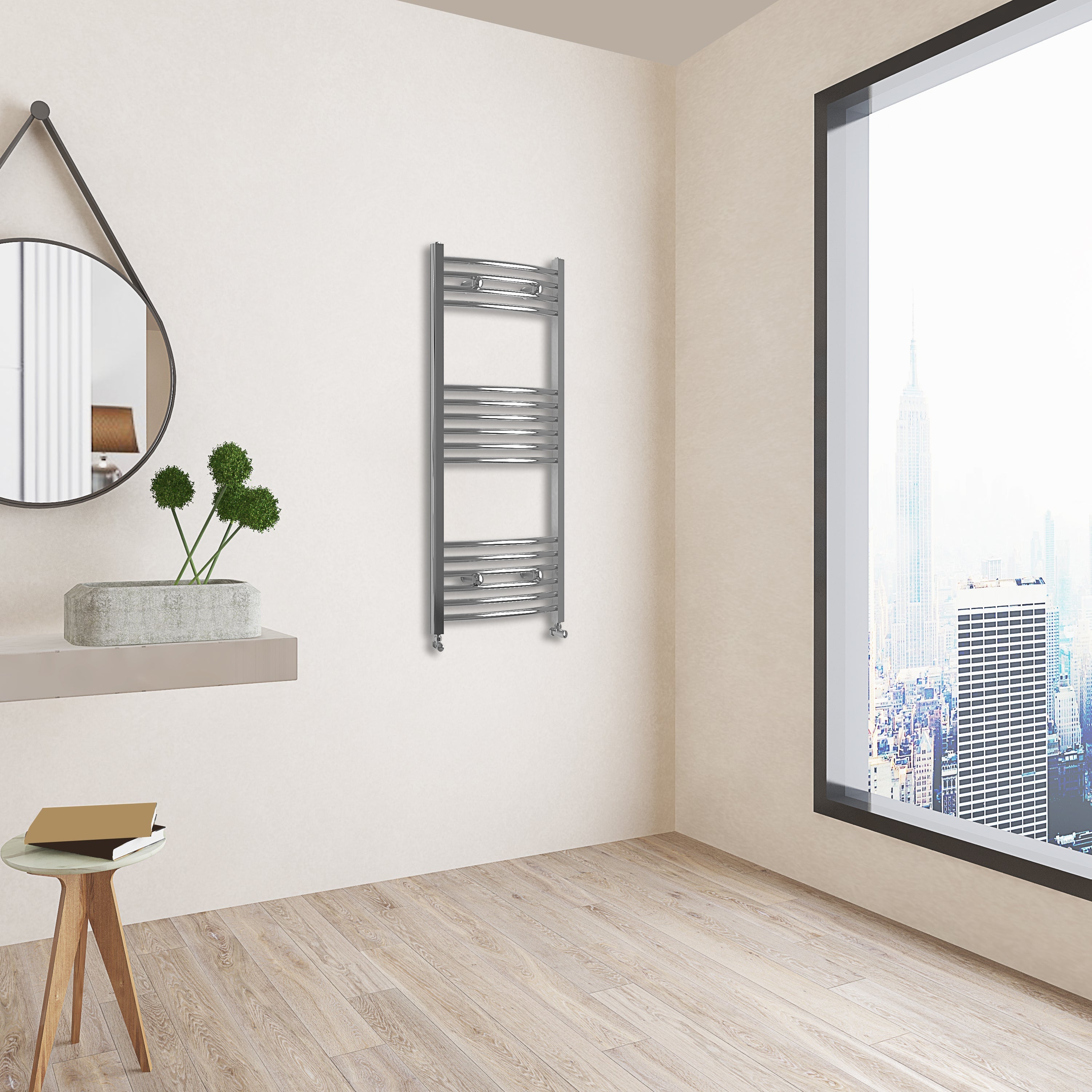 Aver-Growth- 1000x400mm Chrome Heated Towel Rail Curved Designer Bathroom Ladder Radiator