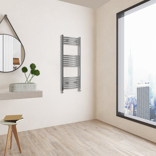 Aver-Growth- 1000x400mm Chrome Heated Towel Rail Curved Designer Bathroom Ladder Radiator