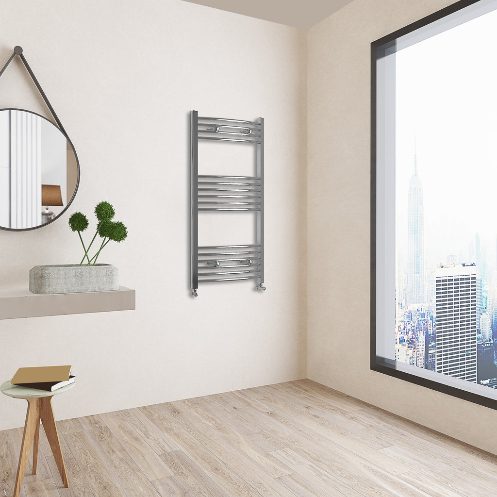 Aver-Growth- 1000x500mm Chrome Heated Towel Rail Curved Designer Bathroom Ladder Radiator