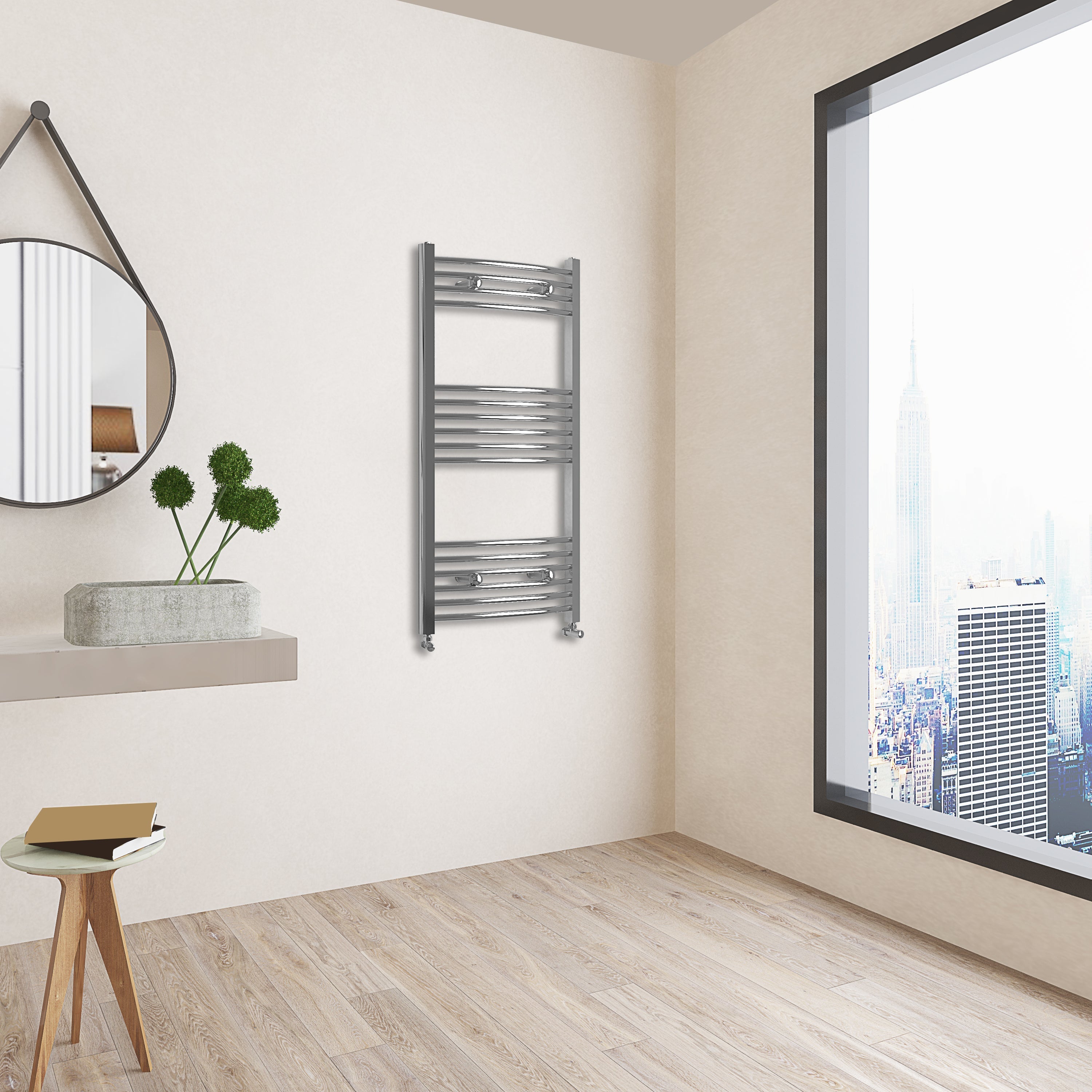 Aver-Growth- 1000x500mm Chrome Heated Towel Rail Curved Designer Bathroom Ladder Radiator