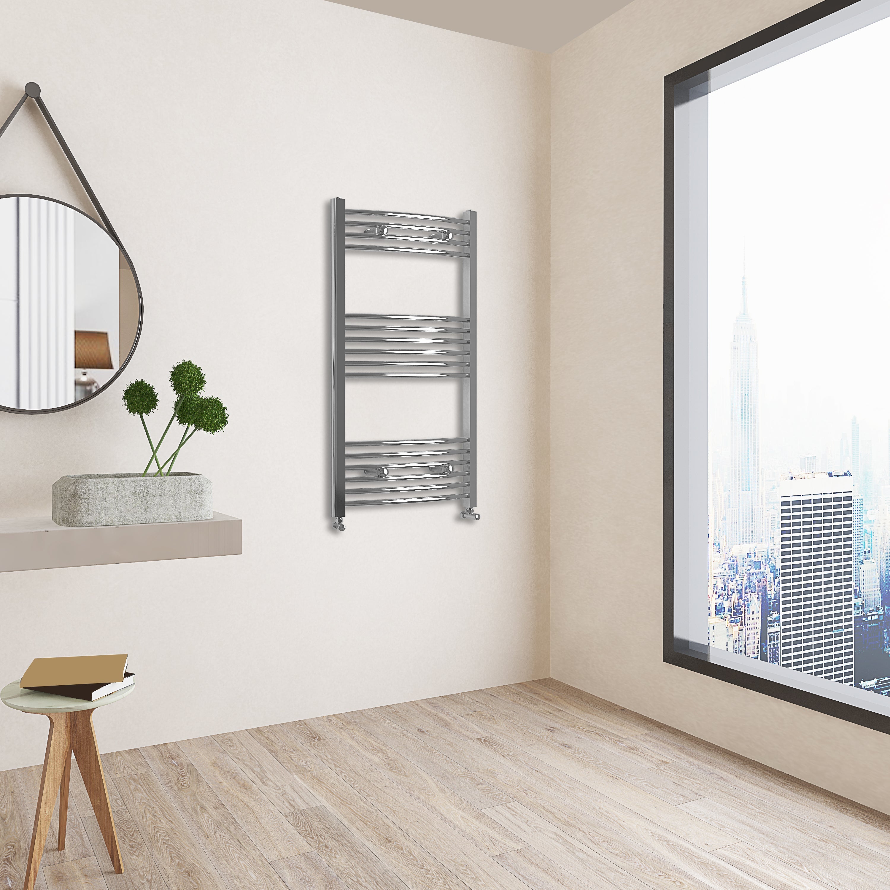 Aver-Growth- 1000x600mm Chrome Heated Towel Rail Curved Designer Bathroom Ladder Radiator