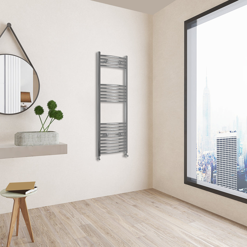 Aver-Growth- 1200x400mm Chrome Heated Towel Rail Curved Designer Bathroom Ladder Radiator