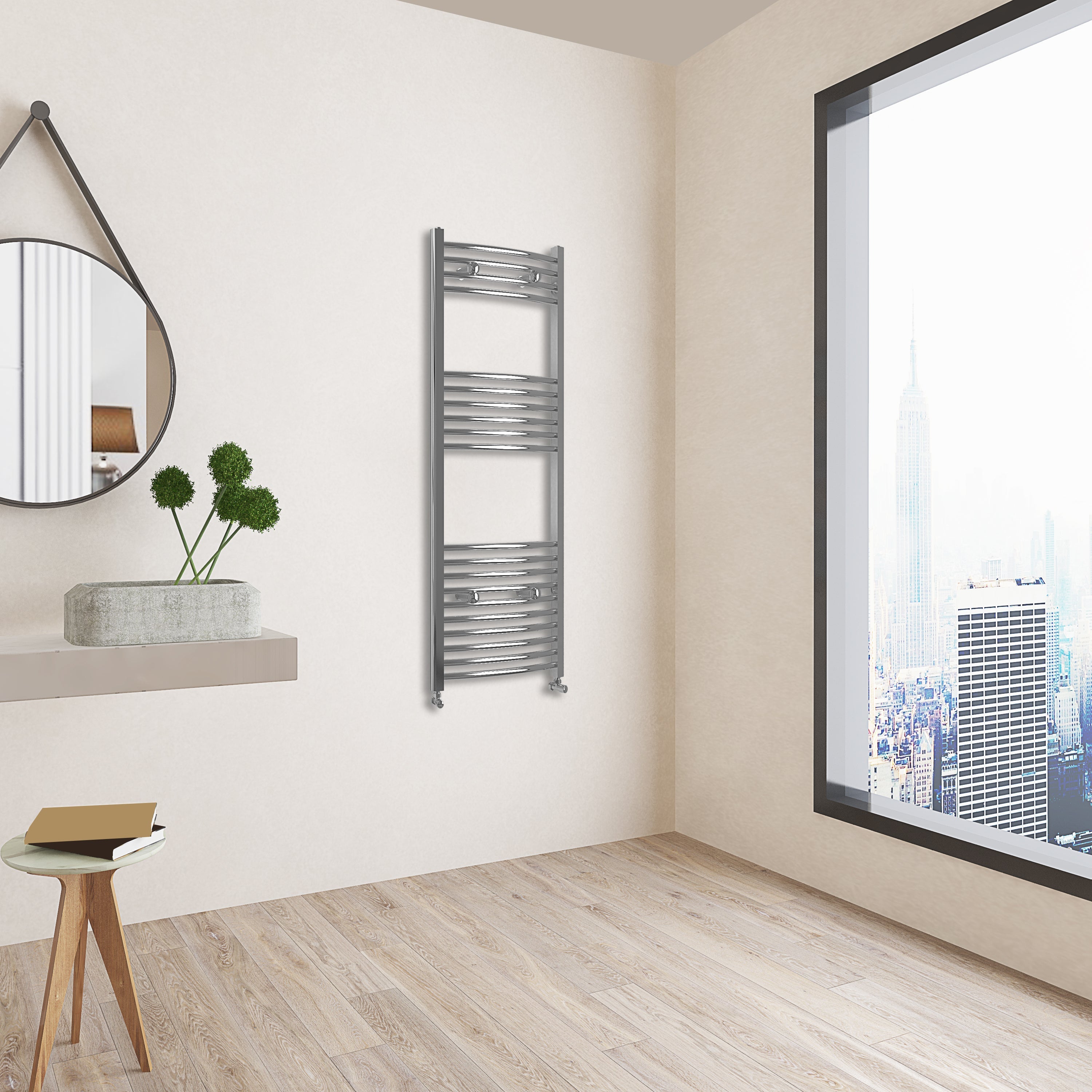 Aver-Growth- 1200x400mm Chrome Heated Towel Rail Curved Designer Bathroom Ladder Radiator