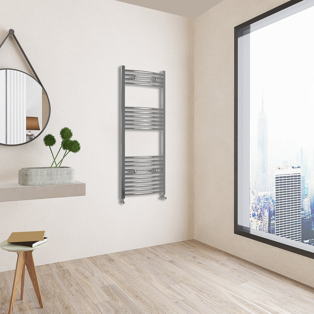 Aver-Growth- 1200x500mm Chrome Heated Towel Rail Curved Designer Bathroom Ladder Radiator