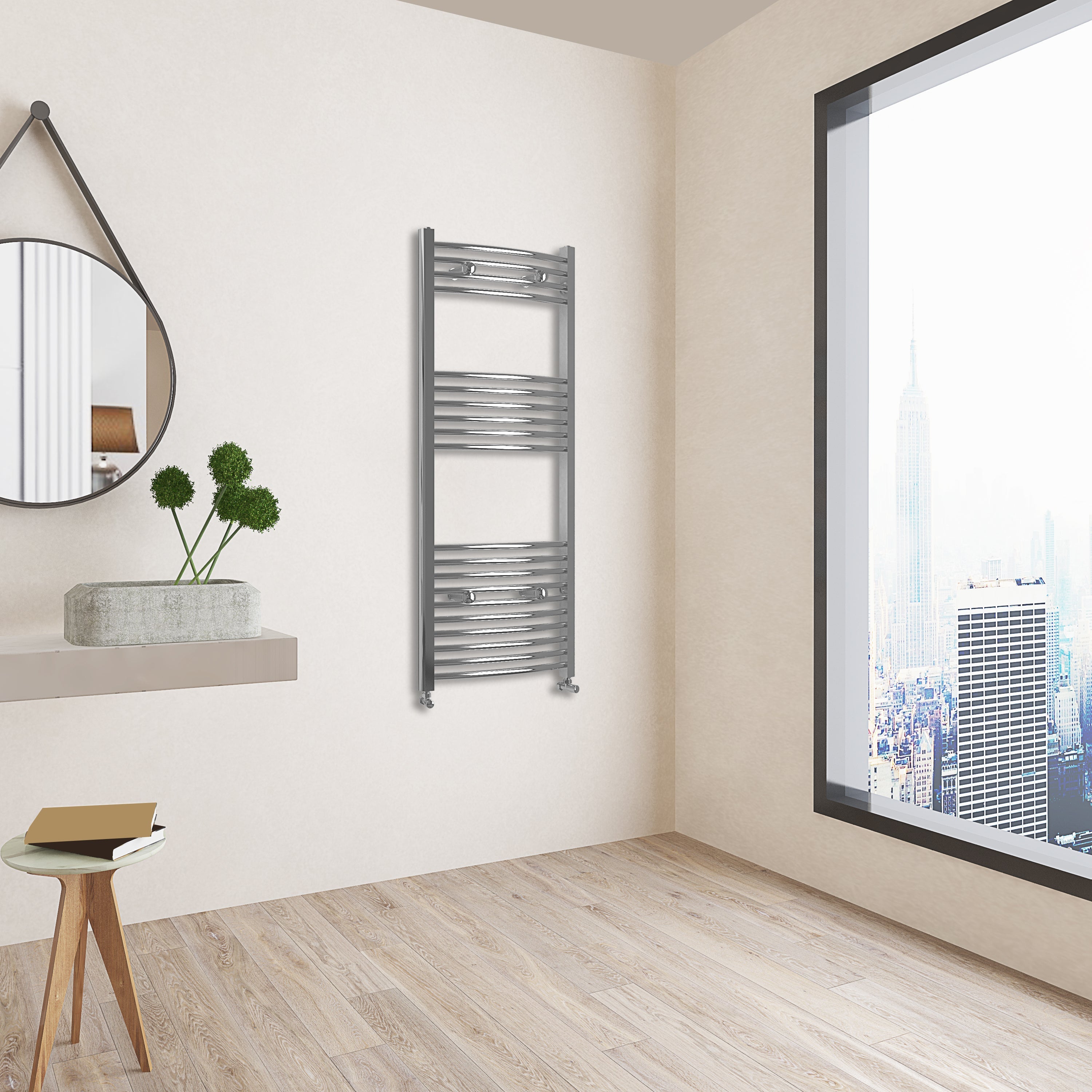 Aver-Growth- 1200x500mm Chrome Heated Towel Rail Curved Designer Bathroom Ladder Radiator