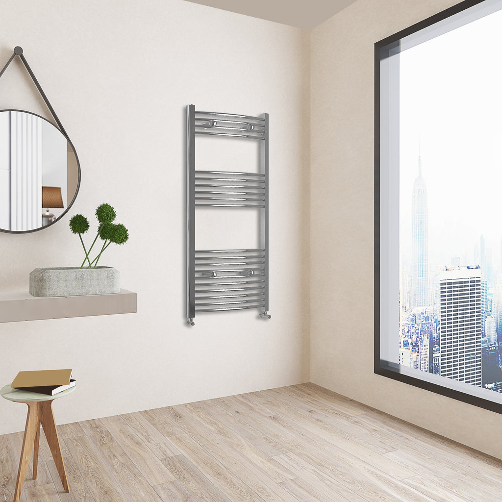 Aver-Growth- 1200x600mm Chrome Heated Towel Rail Curved Designer Bathroom Ladder Radiator
