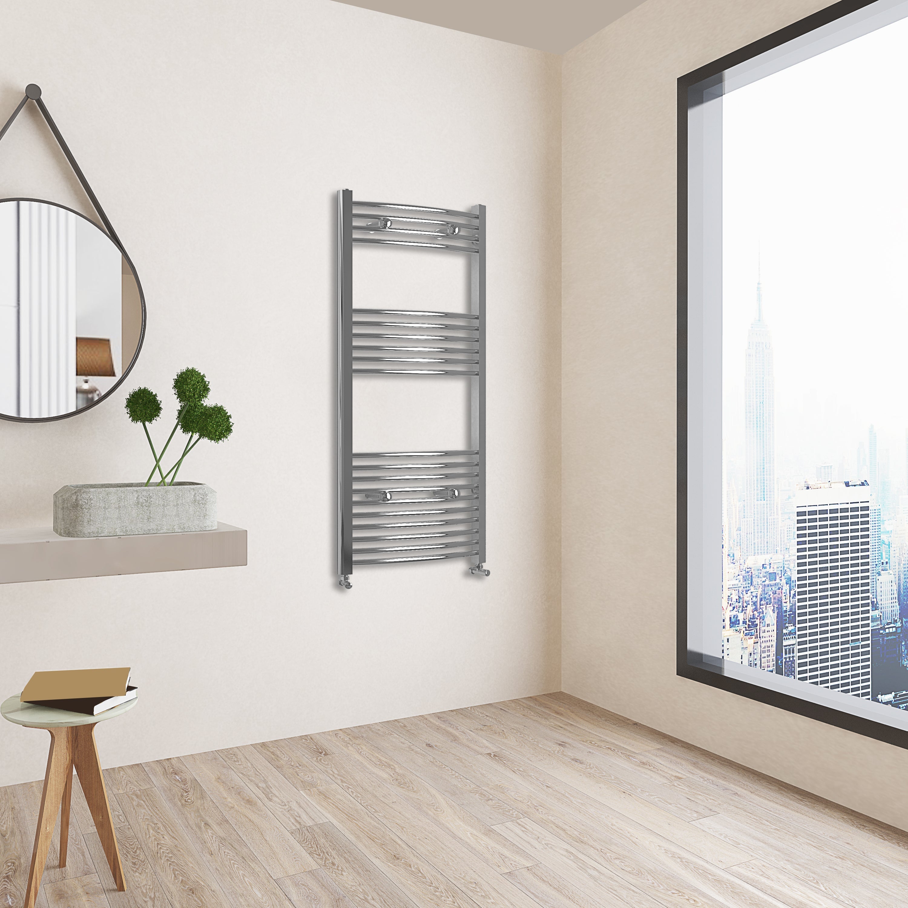 Aver-Growth- 1200x600mm Chrome Heated Towel Rail Curved Designer Bathroom Ladder Radiator
