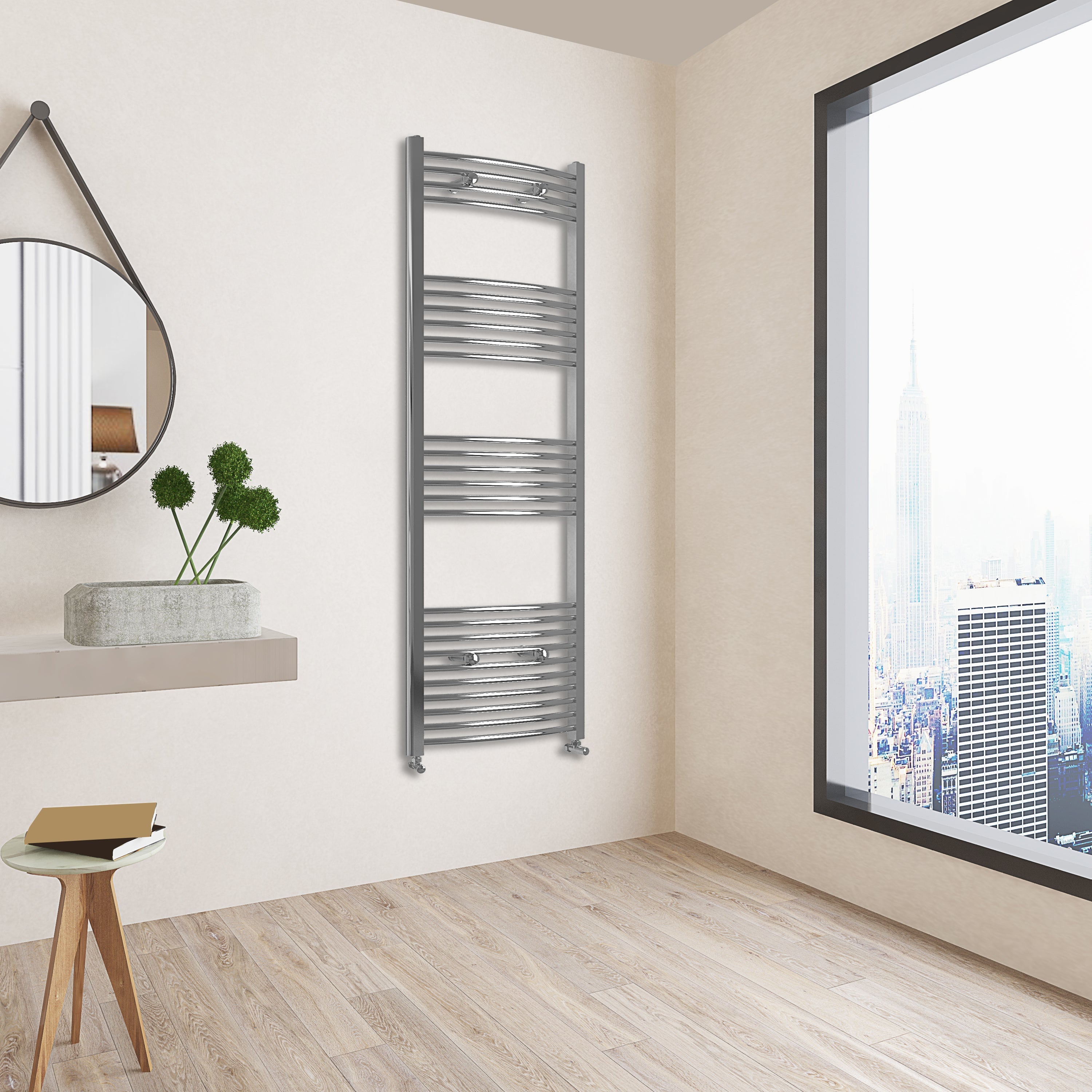 Aver-Growth- 1600x600mm Chrome Heated Towel Rail Curved Designer Bathroom Ladder Radiator