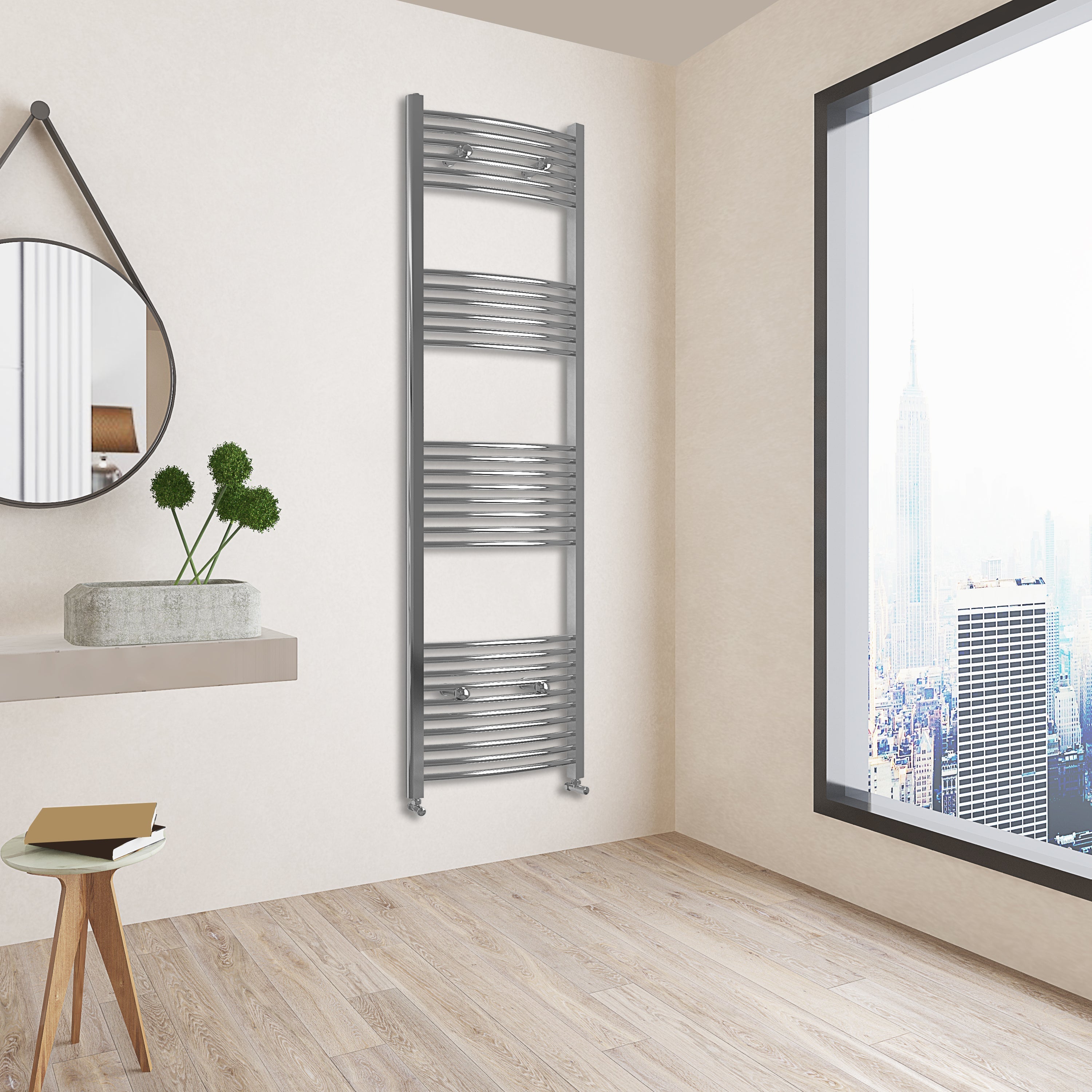 Aver-Growth- 1800x600mm Chrome Heated Towel Rail Curved Designer Bathroom Ladder Radiator