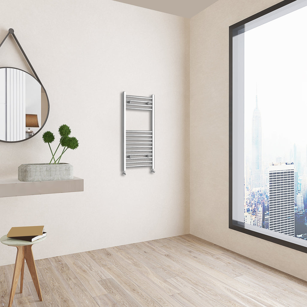 Aver-Growth- 800x400mm Chrome Heated Towel Rail Straight Designer Bathroom Ladder Radiator