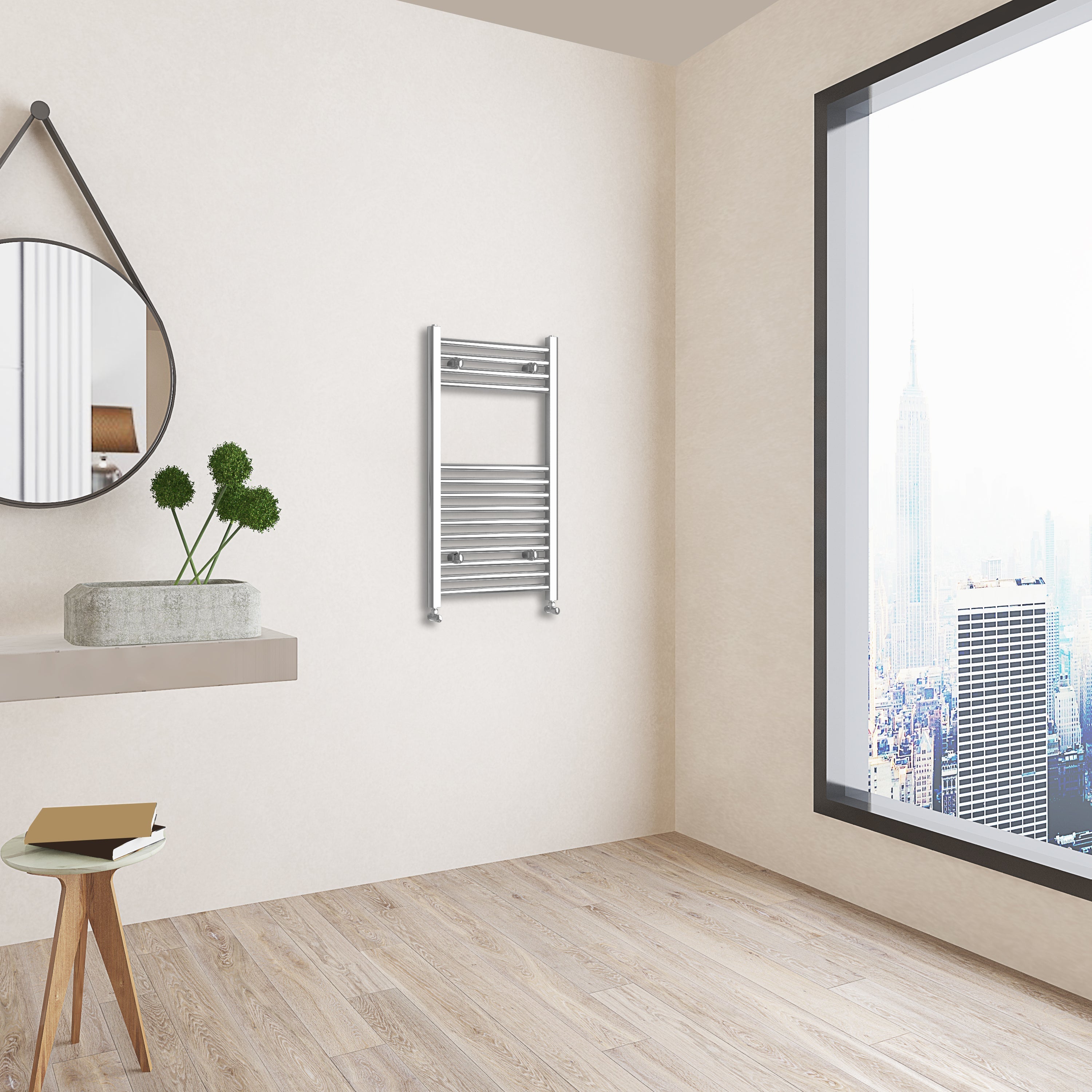 Aver-Growth- 800x450mm Chrome Heated Towel Rail Straight Designer Bathroom Ladder Radiator