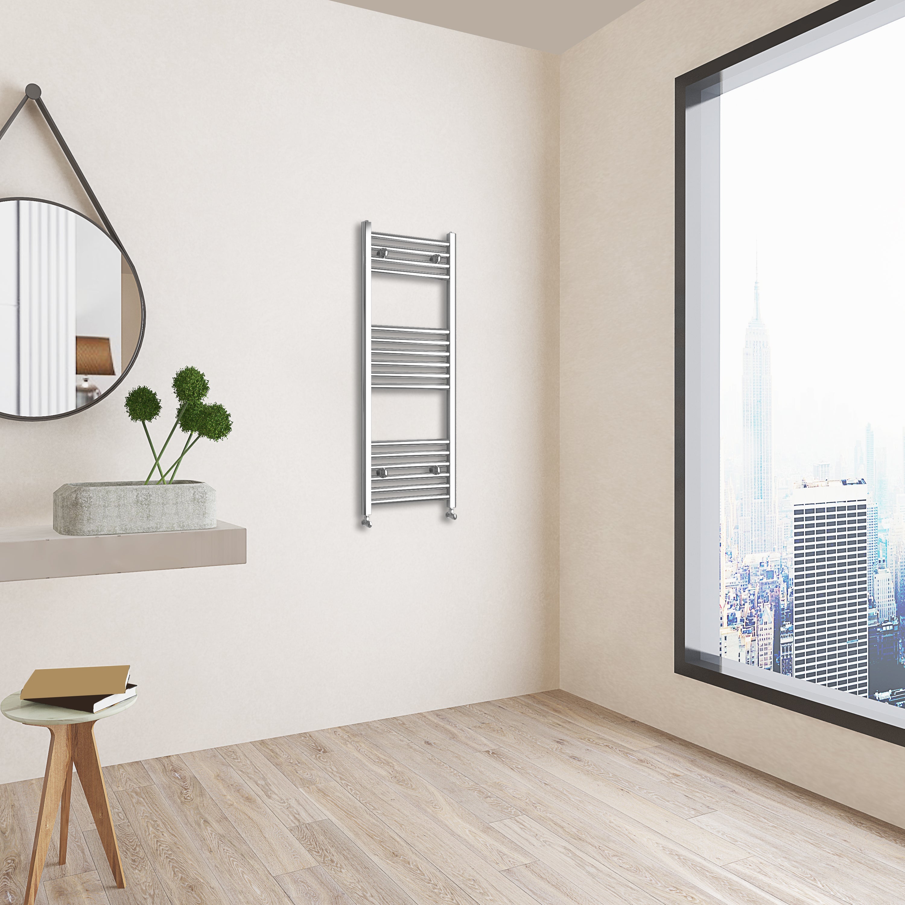 Aver-Growth- 1000x400mm Chrome Heated Towel Rail Straight Designer Bathroom Ladder Radiator