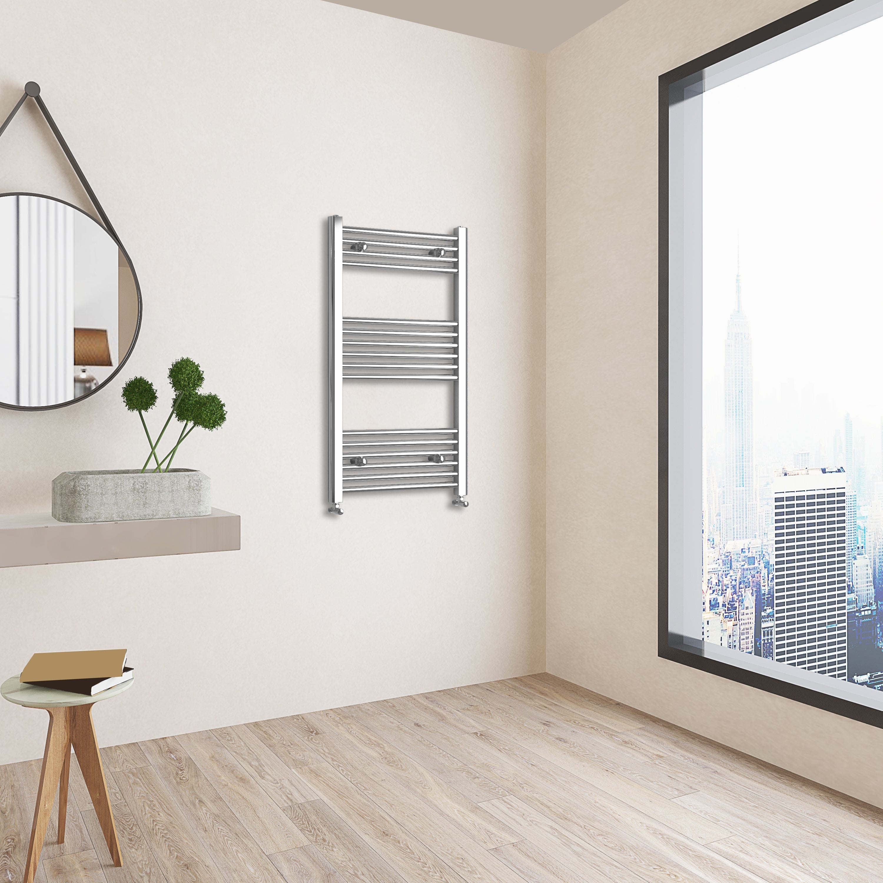 Aver-Growth- 1000x600mm Chrome Heated Towel Rail Straight Designer Bathroom Ladder Radiator