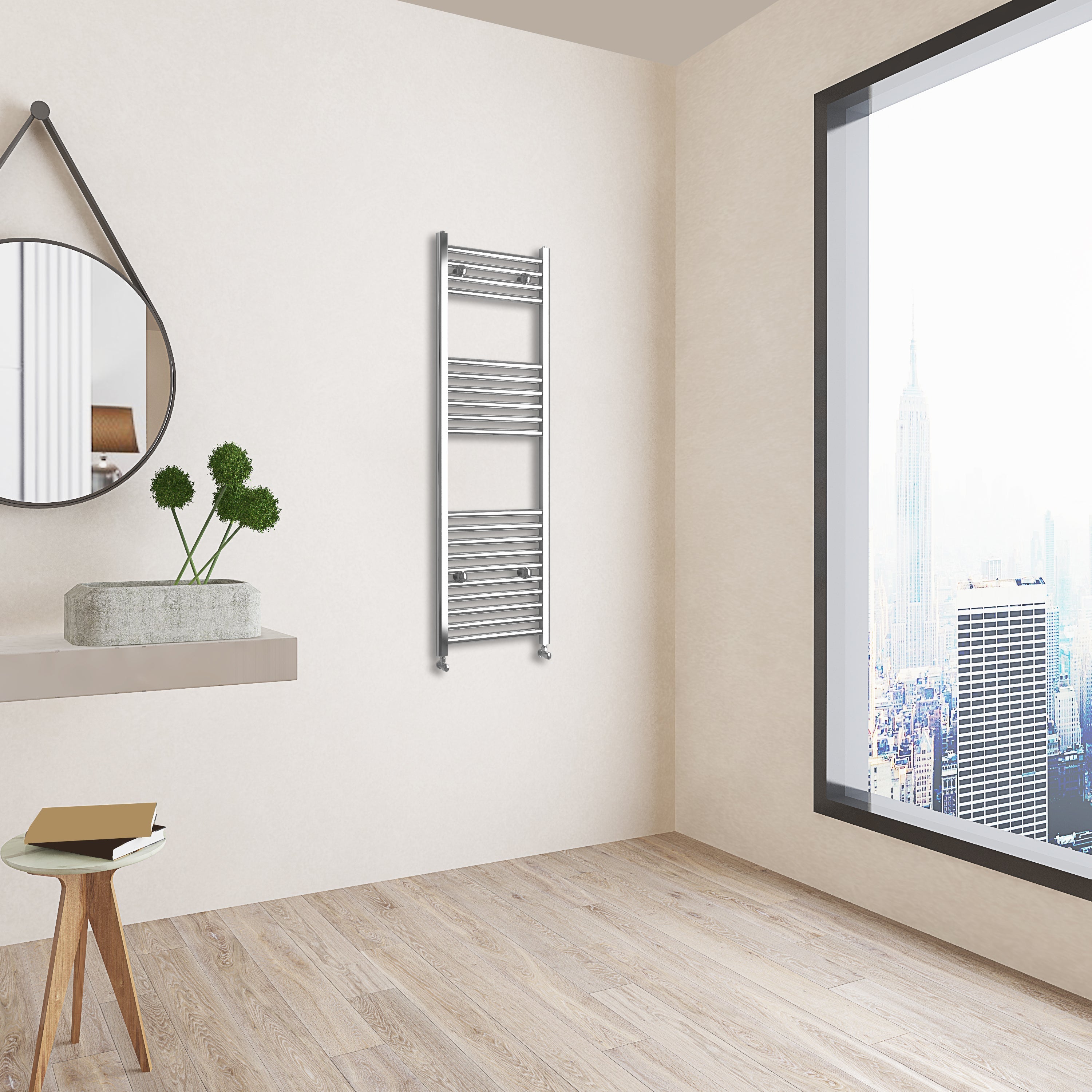 Aver-Growth- 1200x400mm Chrome Heated Towel Rail Straight Designer Bathroom Ladder Radiator