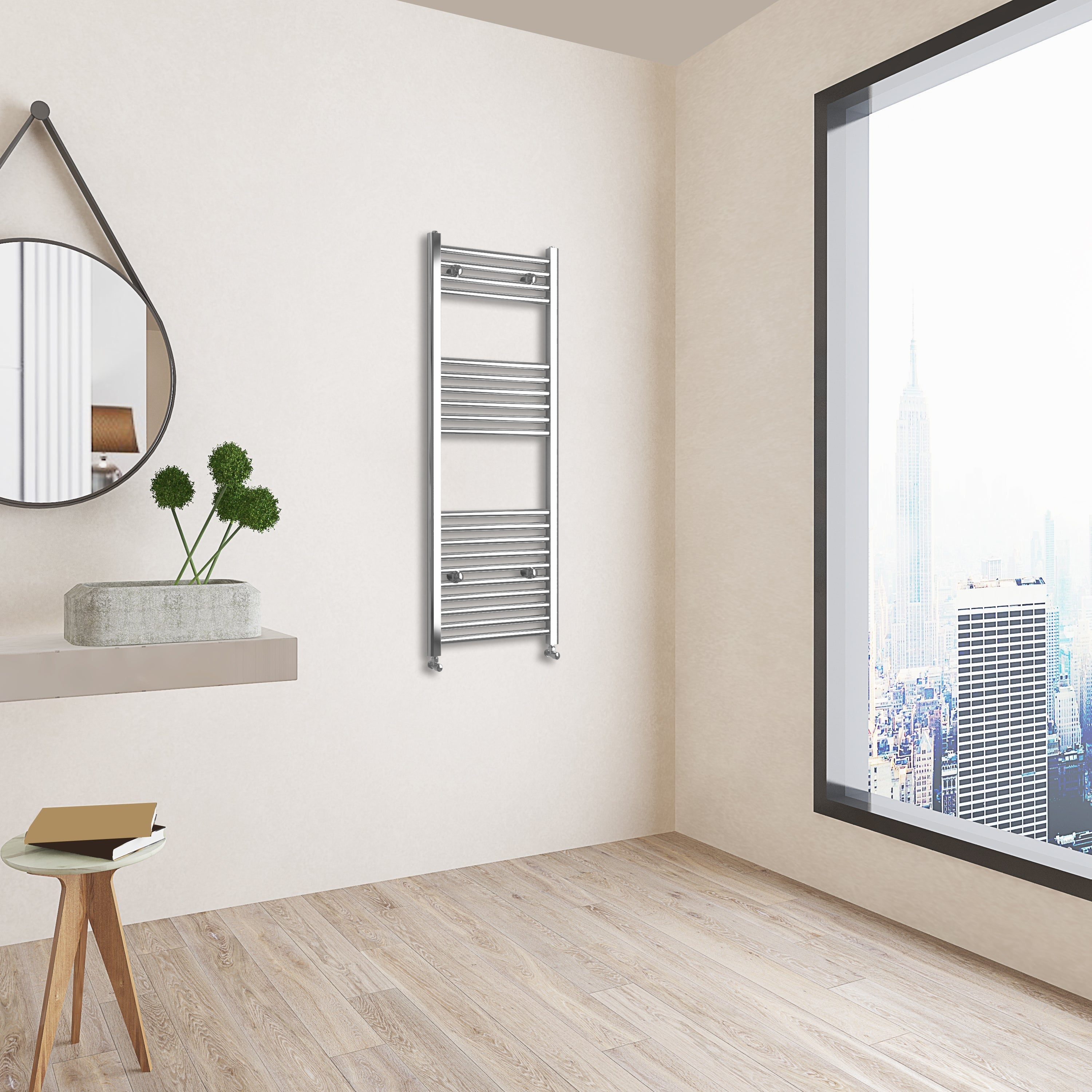 Aver-Growth- 1200x450mm Chrome Heated Towel Rail Straight Designer Bathroom Ladder Radiator