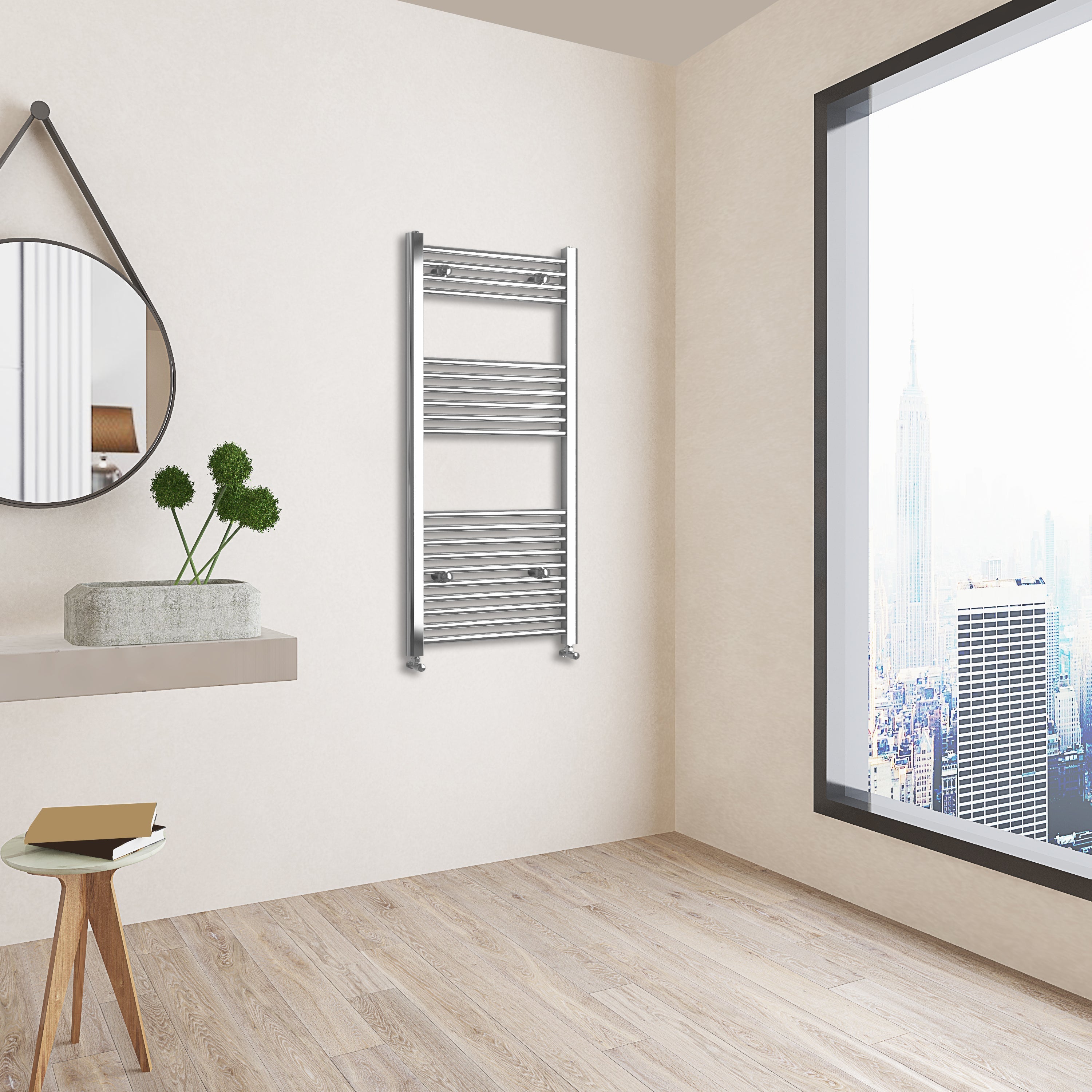 Aver-Growth- 1200x600mm Chrome Heated Towel Rail Straight Designer Bathroom Ladder Radiator