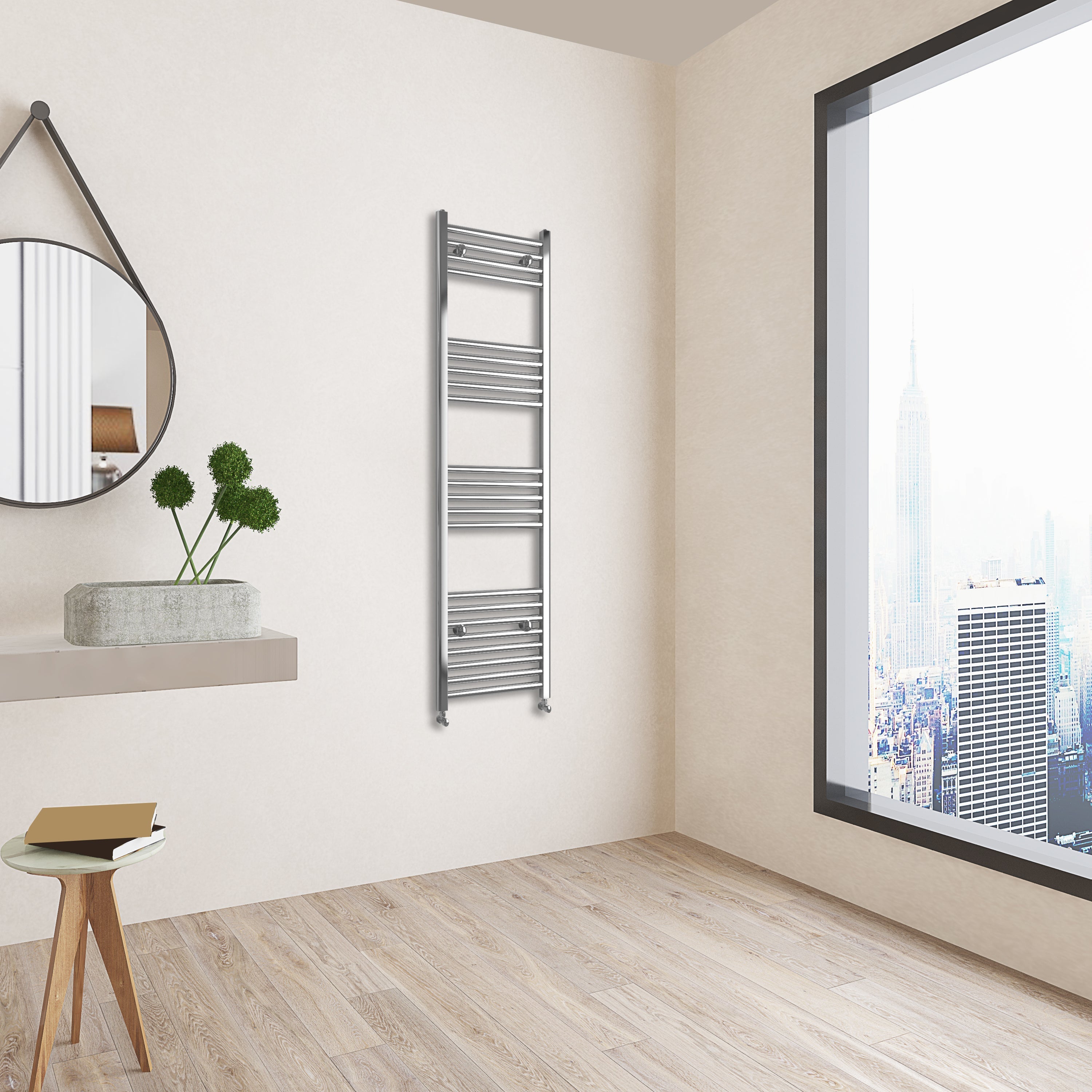Aver-Growth- 1400x400mm Chrome Heated Towel Rail Straight Designer Bathroom Ladder Radiator