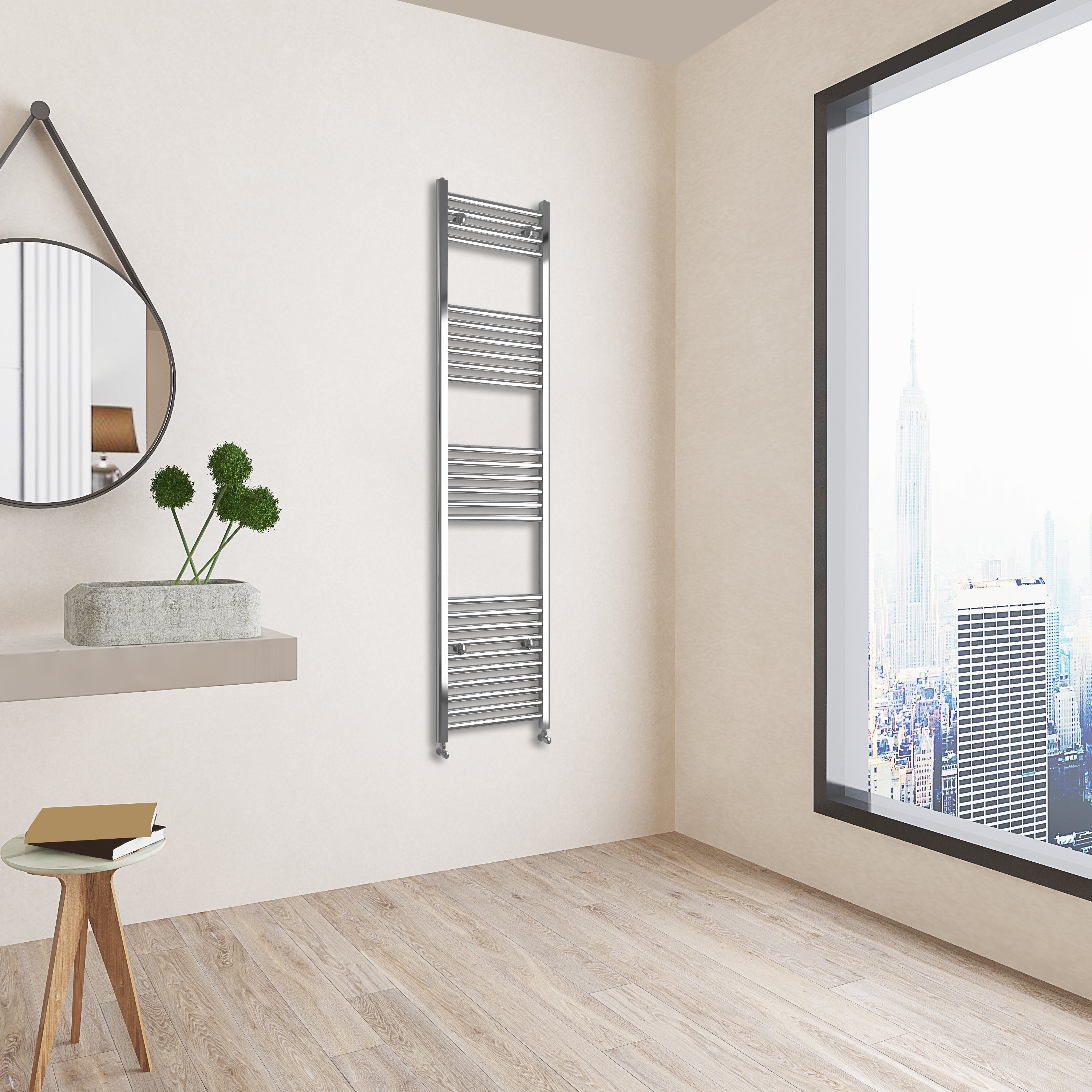 Aver-Growth- 1600x400mm Chrome Heated Towel Rail Straight Designer Bathroom Ladder Radiator
