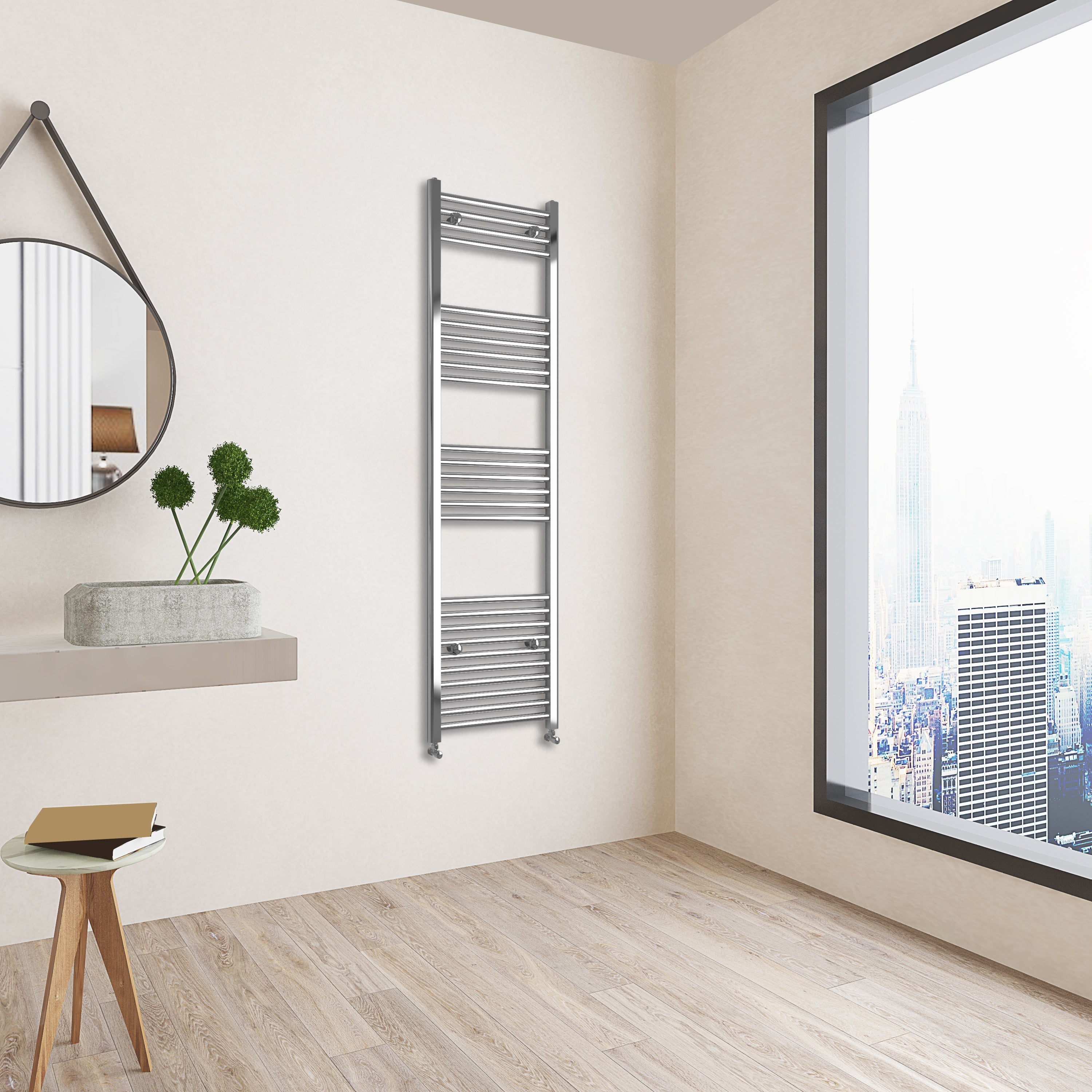 Aver-Growth- 1600x450mm Chrome Heated Towel Rail Straight Designer Bathroom Ladder Radiator