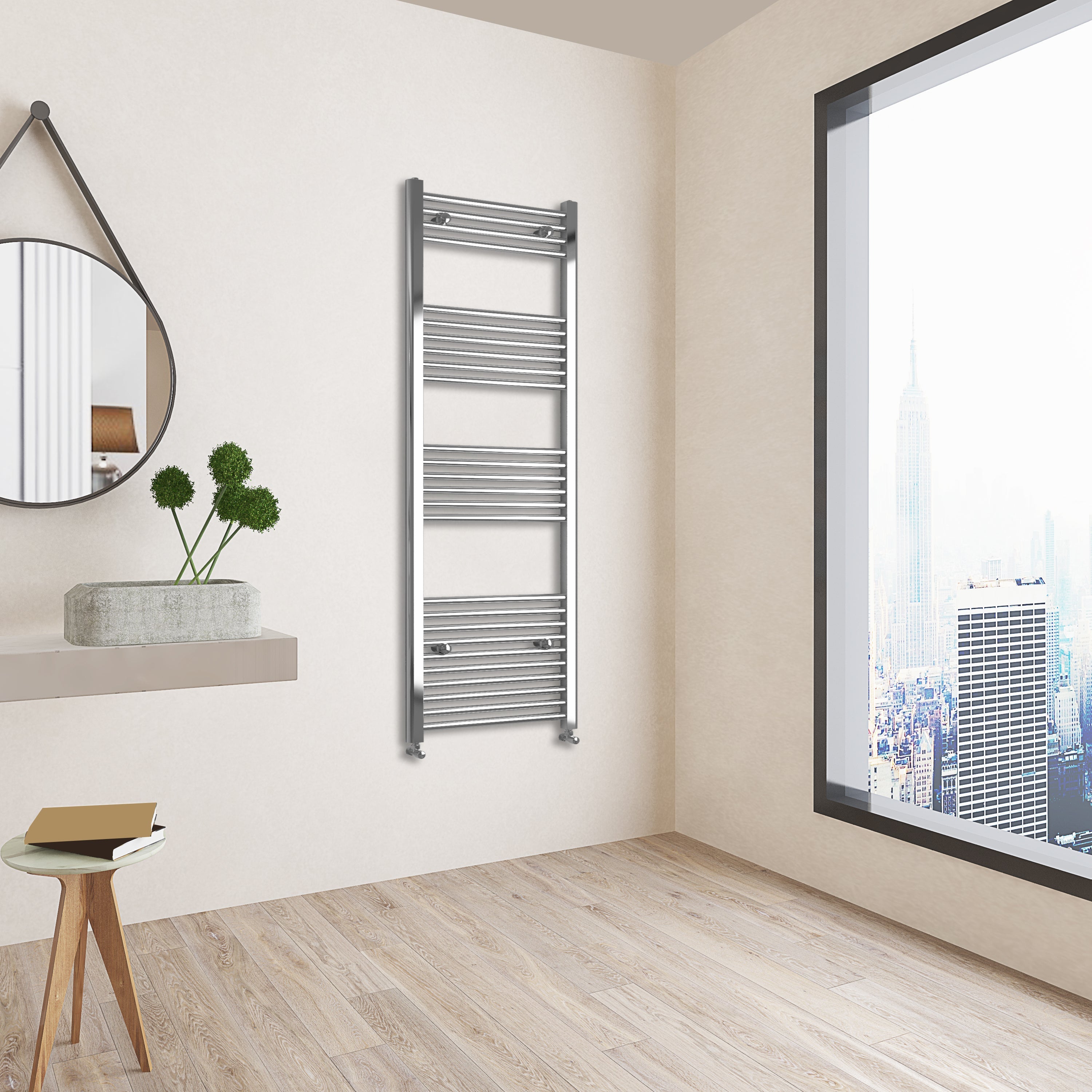Aver-Growth- 1600x600mm Chrome Heated Towel Rail Straight Designer Bathroom Ladder Radiator