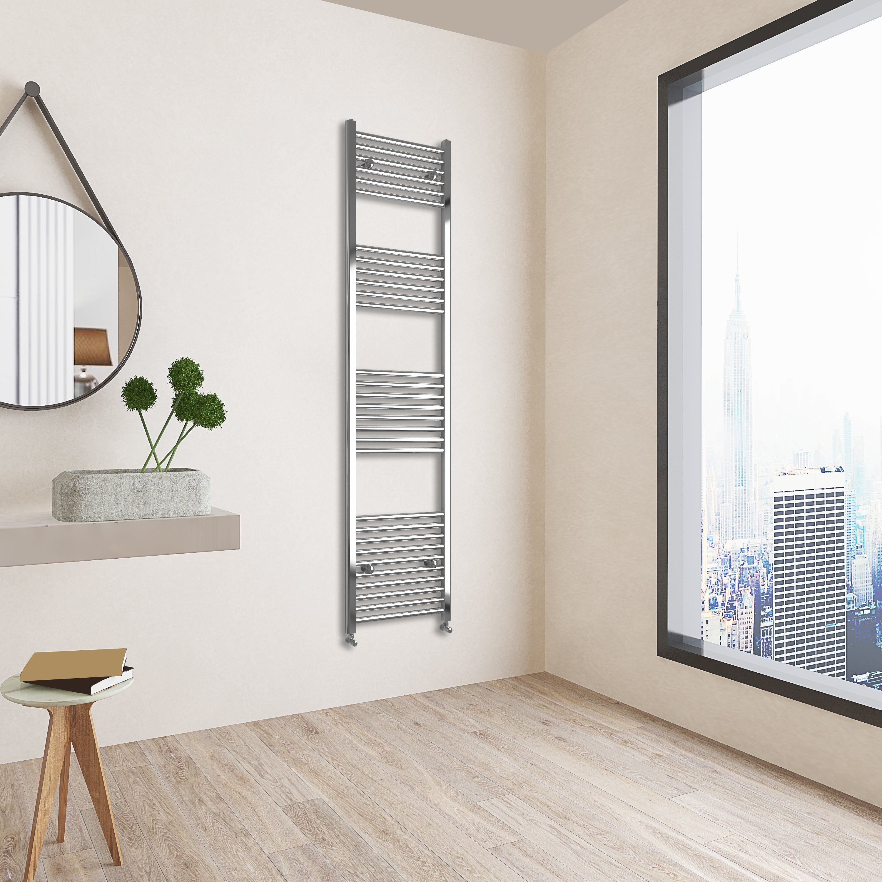 Aver-Growth- 1800x450mm Chrome Heated Towel Rail Straight Designer Bathroom Ladder Radiator