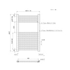 800x500mm Black Heated Towel Rail Straight Bathroom Radiator Dimension