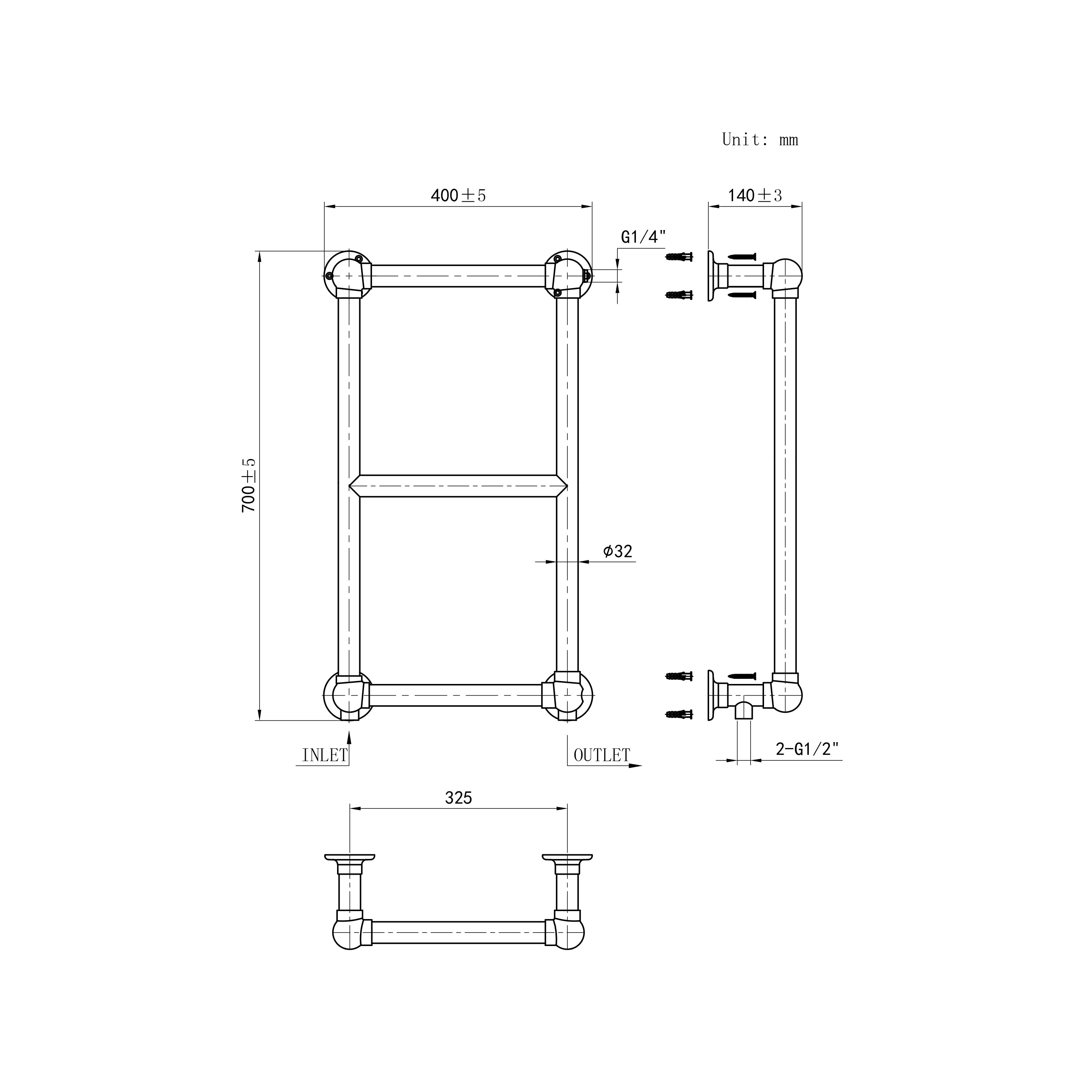 3 Bar Traditional Victorian Chrome Heated Towel Rail Bathroom Radiator Dimension