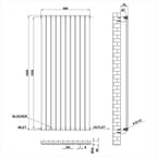 1600x680mm Single Anthracite Flat Panel Radiator Dimension
