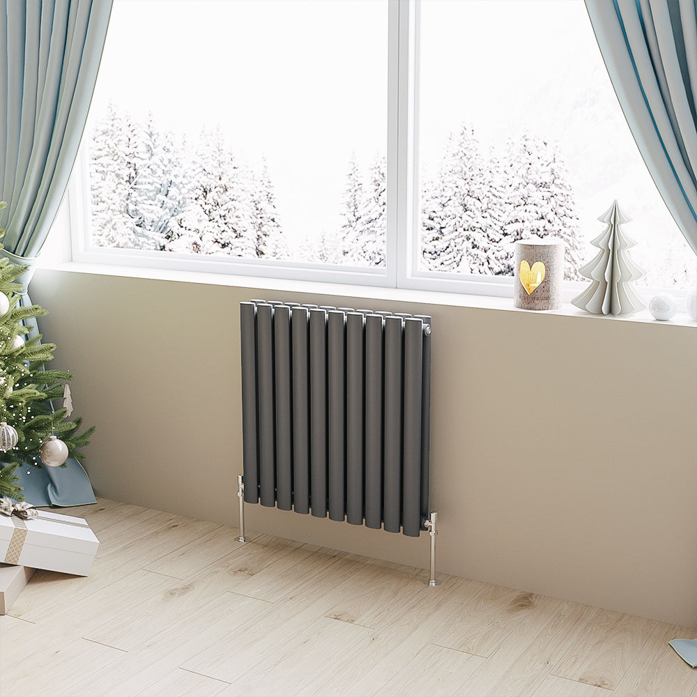 Aver-Growth- Designer Horizontal 600x590mm Double Anthracite Oval Column Radiator
