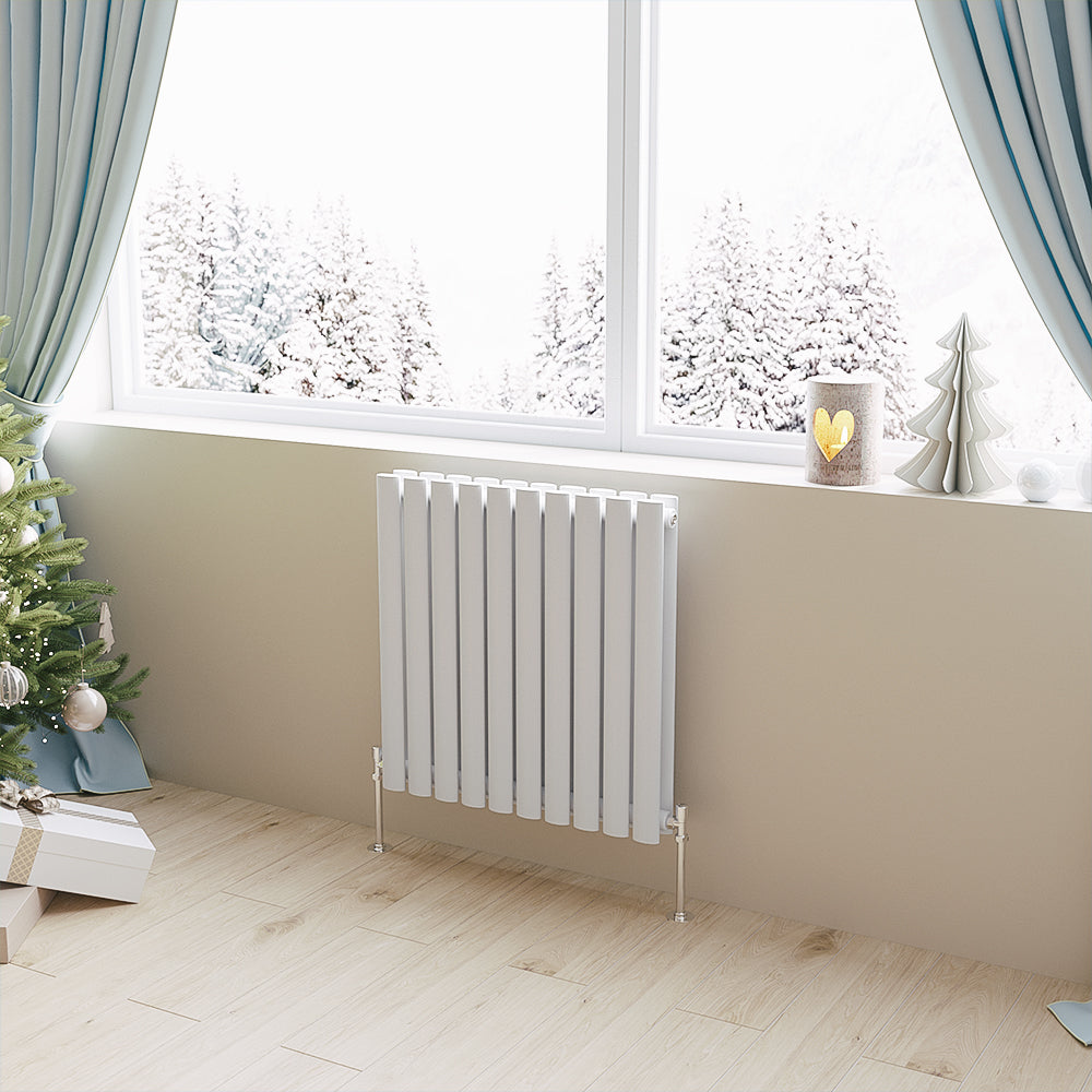 Aver-Growth- Designer Horizontal 600x590mm Double White Oval Column Radiator