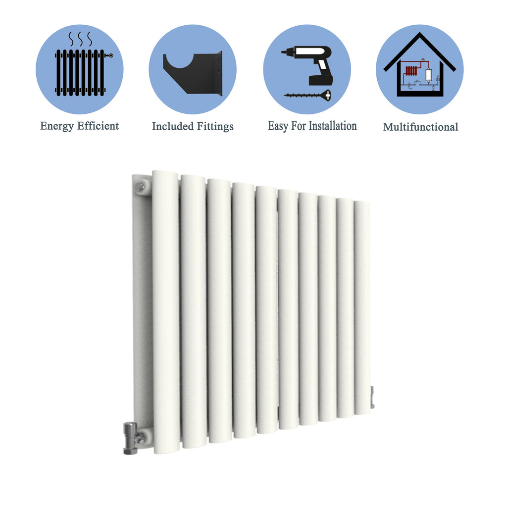 Aver-Growth- Designer Horizontal 600x590mm Double White Oval Column Radiator