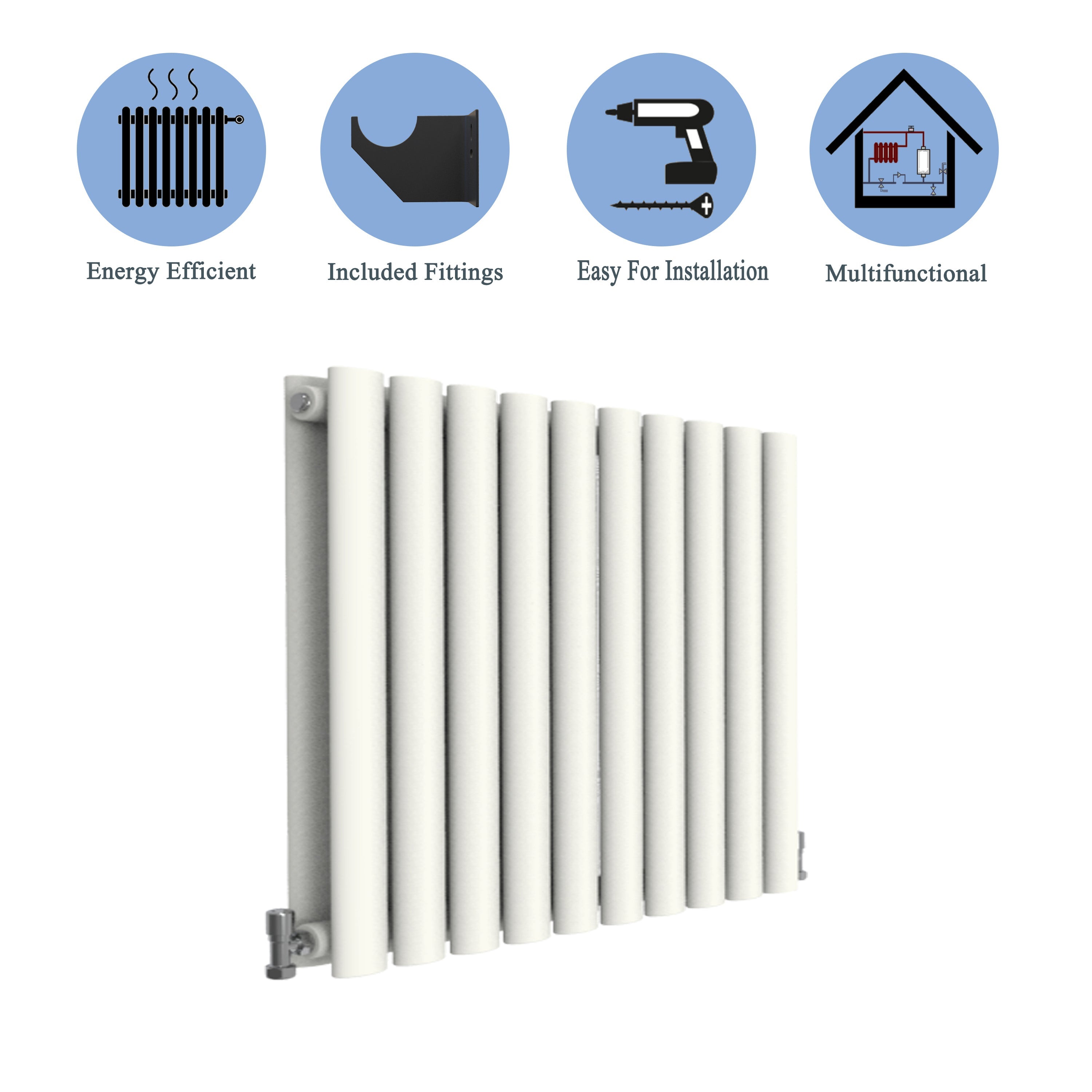 Aver-Growth- Designer Horizontal 600x590mm Double White Oval Column Radiator