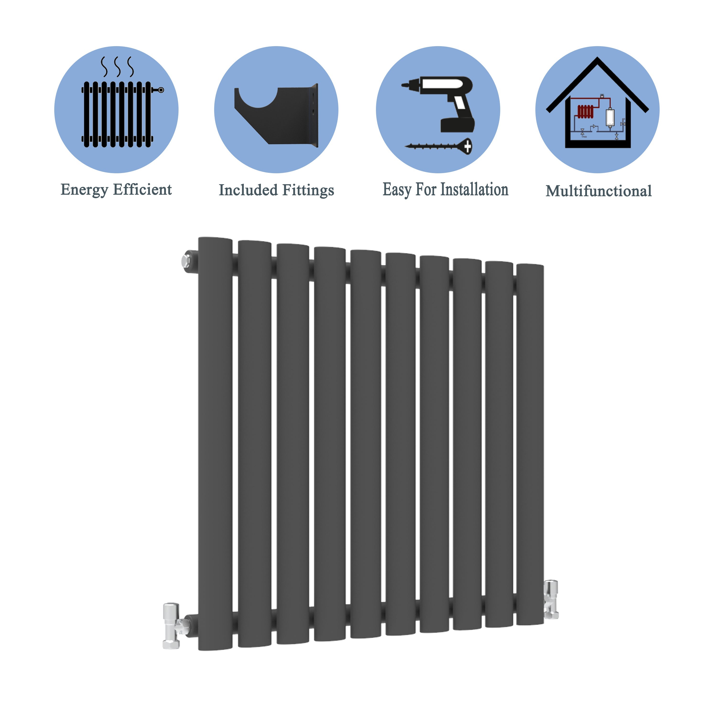 Aver-Growth- Designer Horizontal 600x590mm Single Anthracite Oval Column Radiator