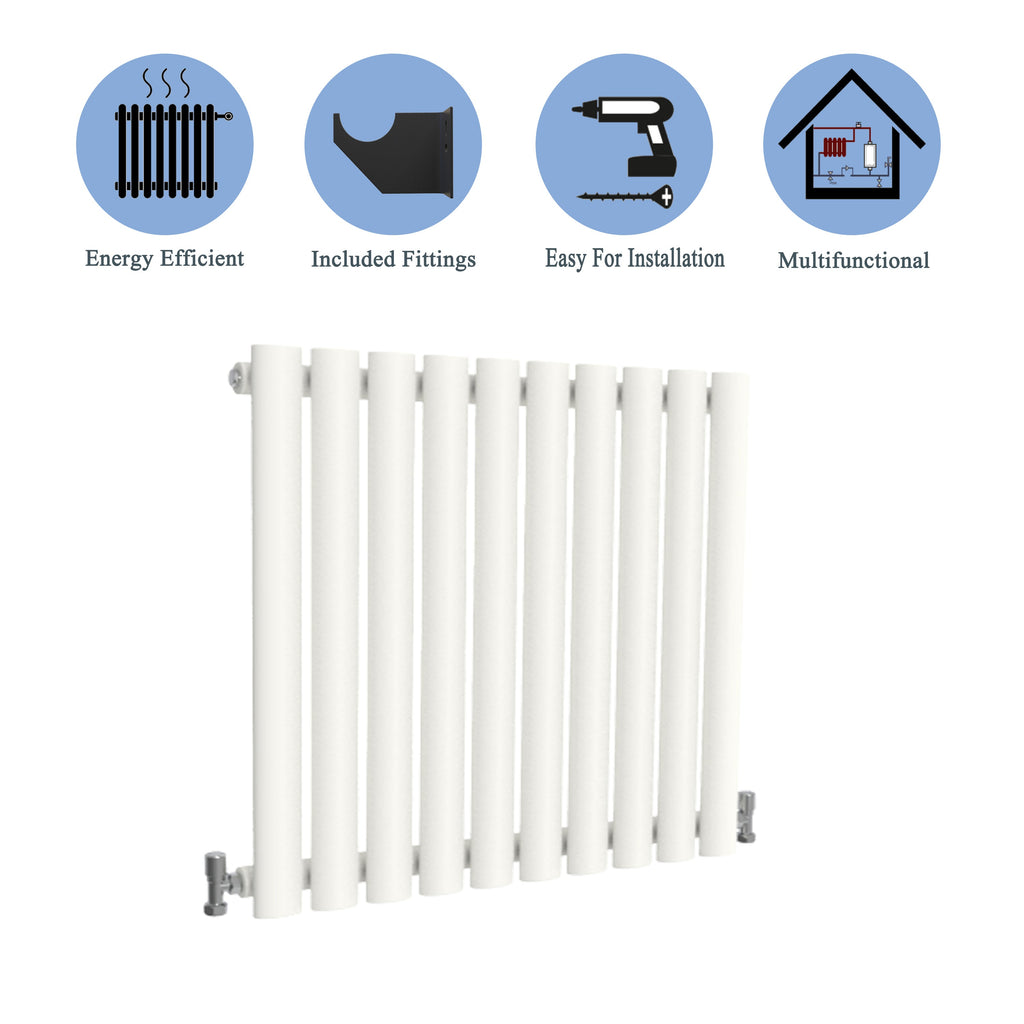 Aver-Growth- Designer Horizontal 600x590mm Single White Oval Column Radiator