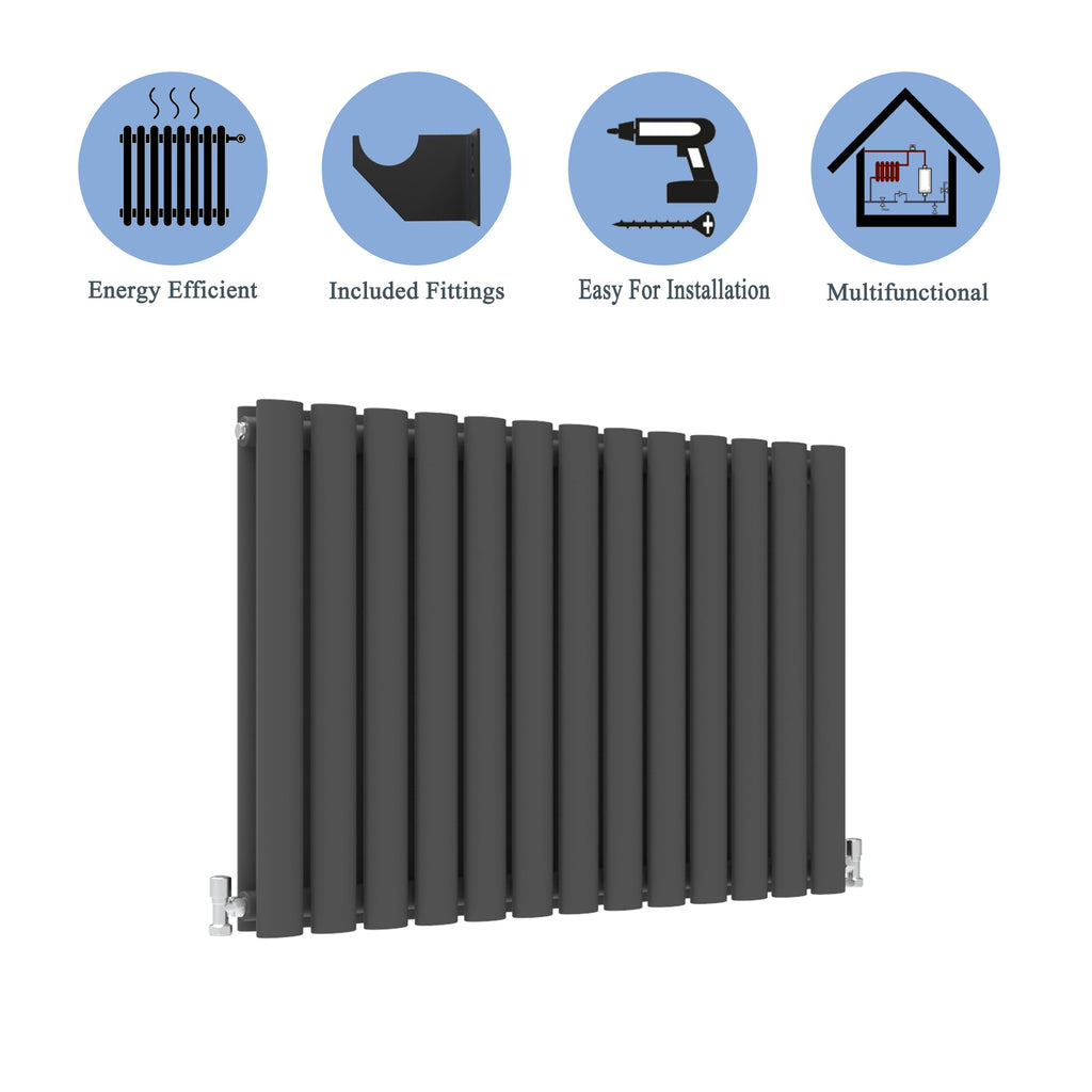 Aver-Growth- Designer Horizontal 600x767mm Double Anthracite Oval Column Radiator
