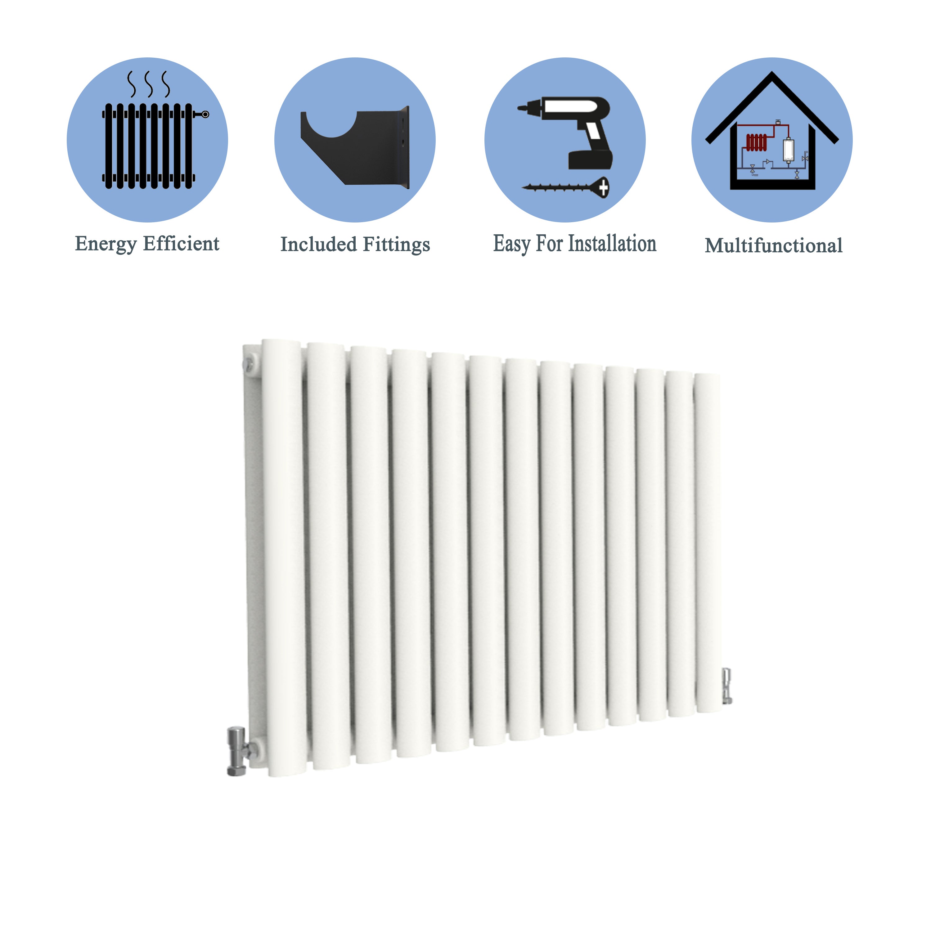 Aver-Growth- Designer Horizontal 600x767mm Double White Oval Column Radiator
