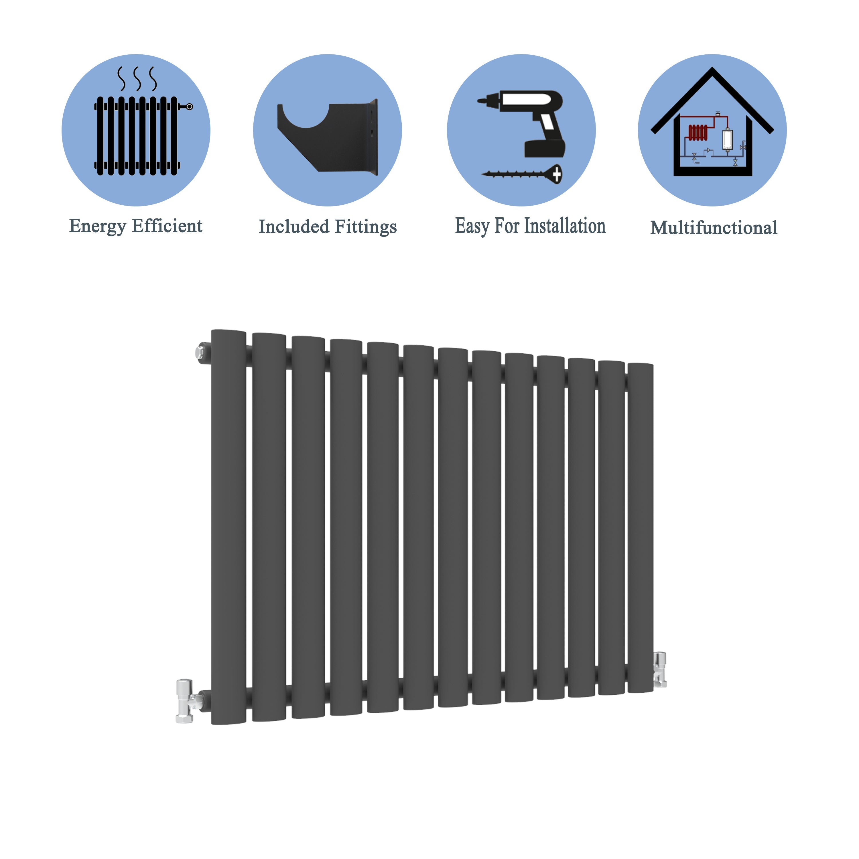 Aver-Growth- Designer Horizontal 600x767mm Single Anthracite Oval Column Radiator