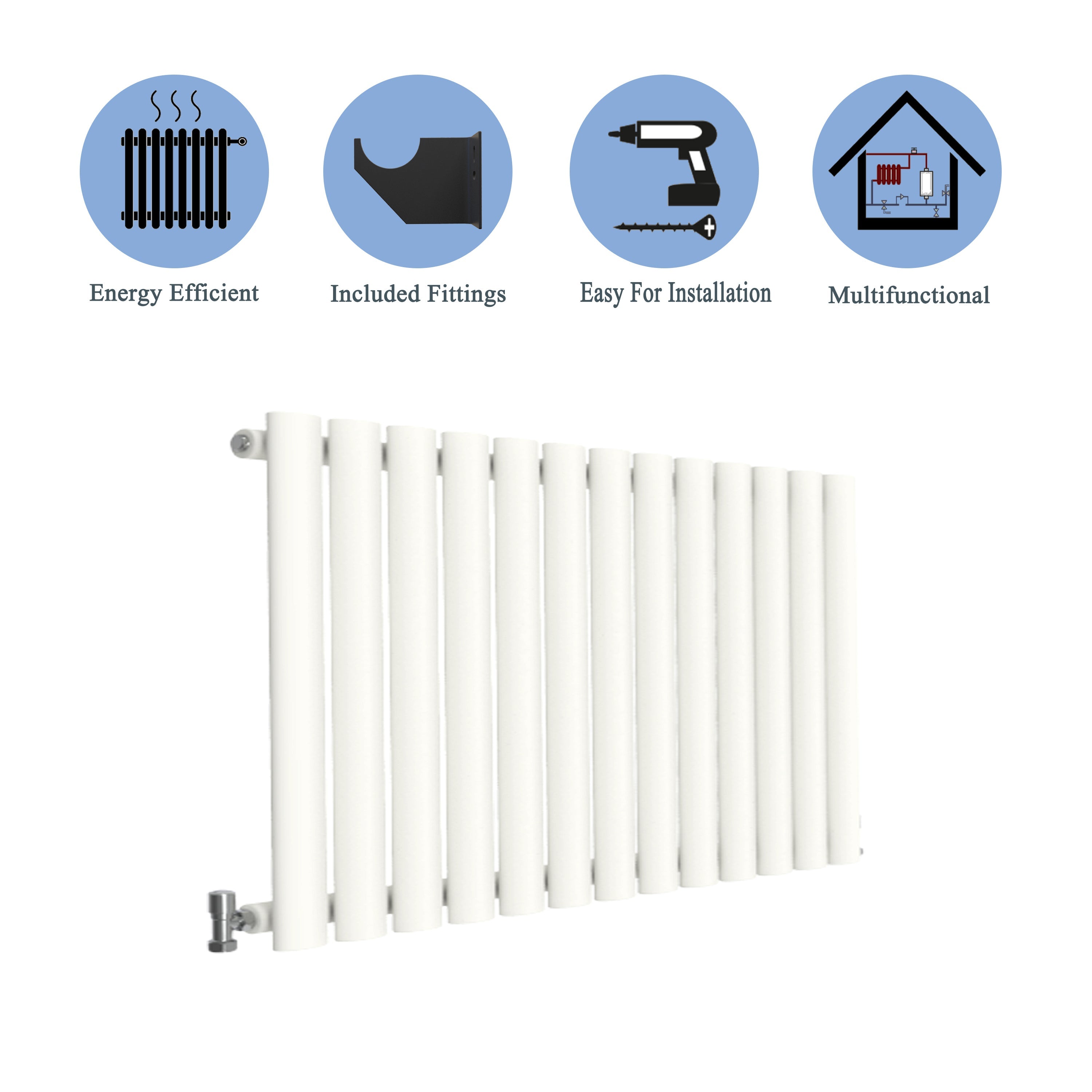 Aver-Growth- Designer Horizontal 600x767mm Single White Oval Column Radiator