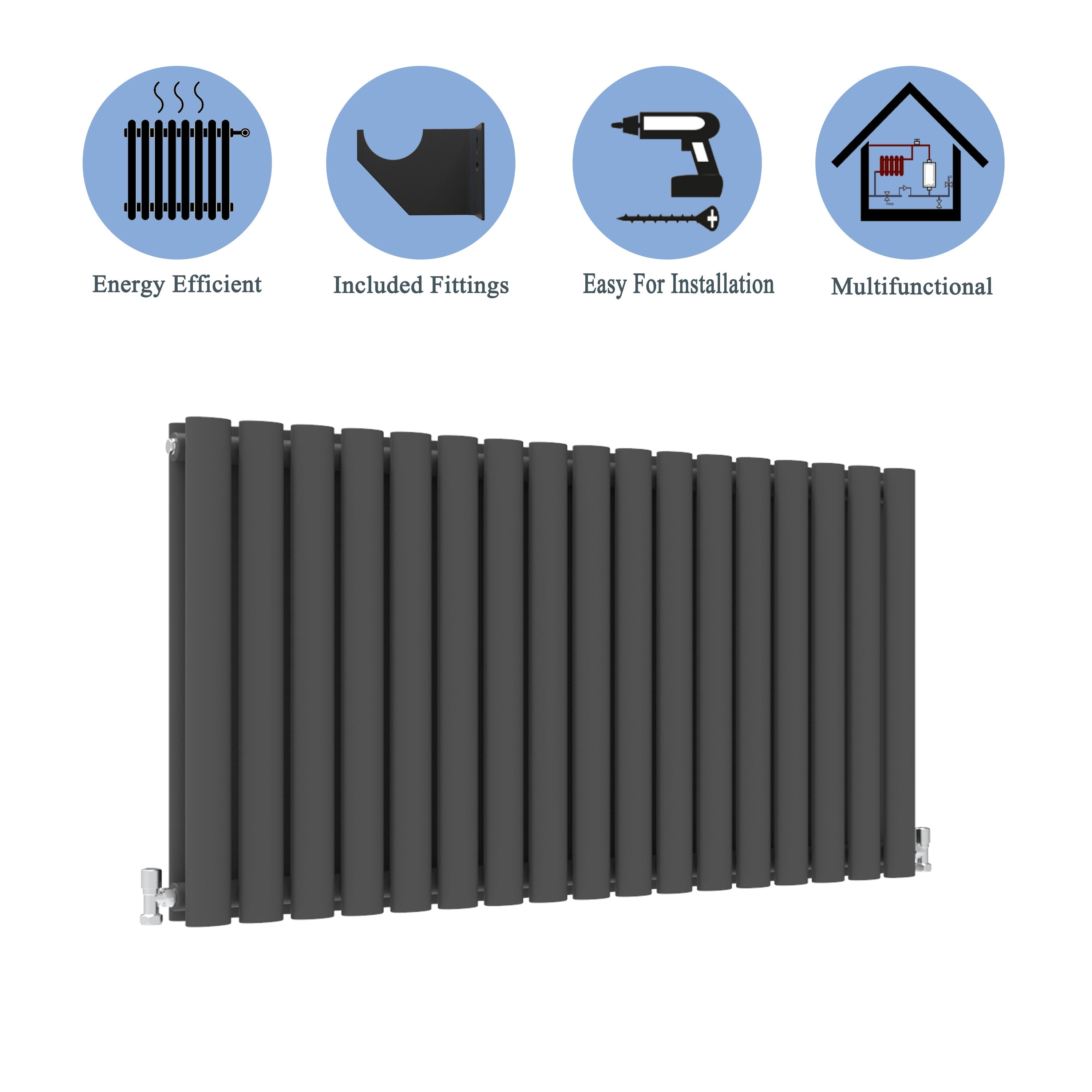 Aver-Growth- Designer Horizontal 600x1003mm Double Anthracite Oval Column Radiator