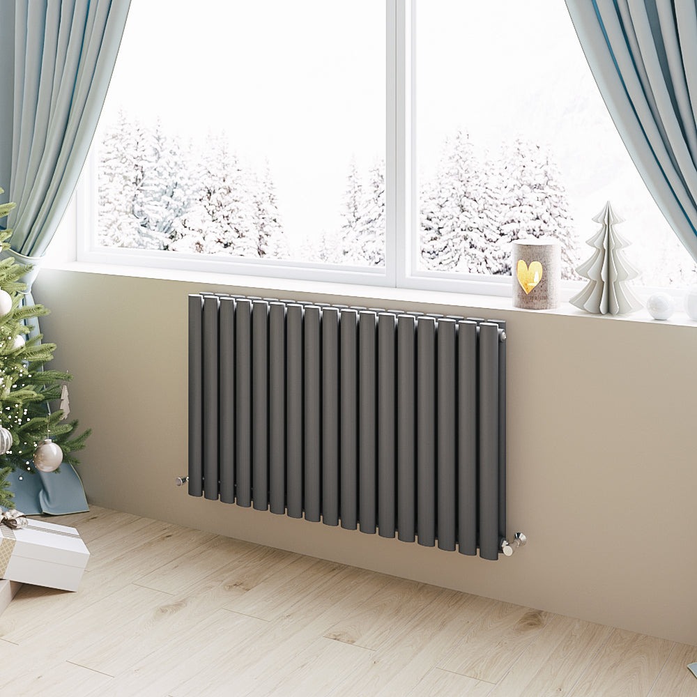 Aver-Growth- Designer Horizontal 600x1003mm Double Anthracite Oval Column Radiator
