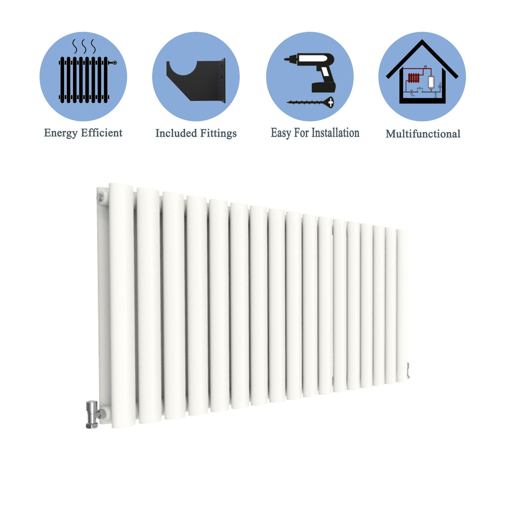 Aver-Growth- Designer Horizontal 600x1003mm Double White Oval Column Radiator